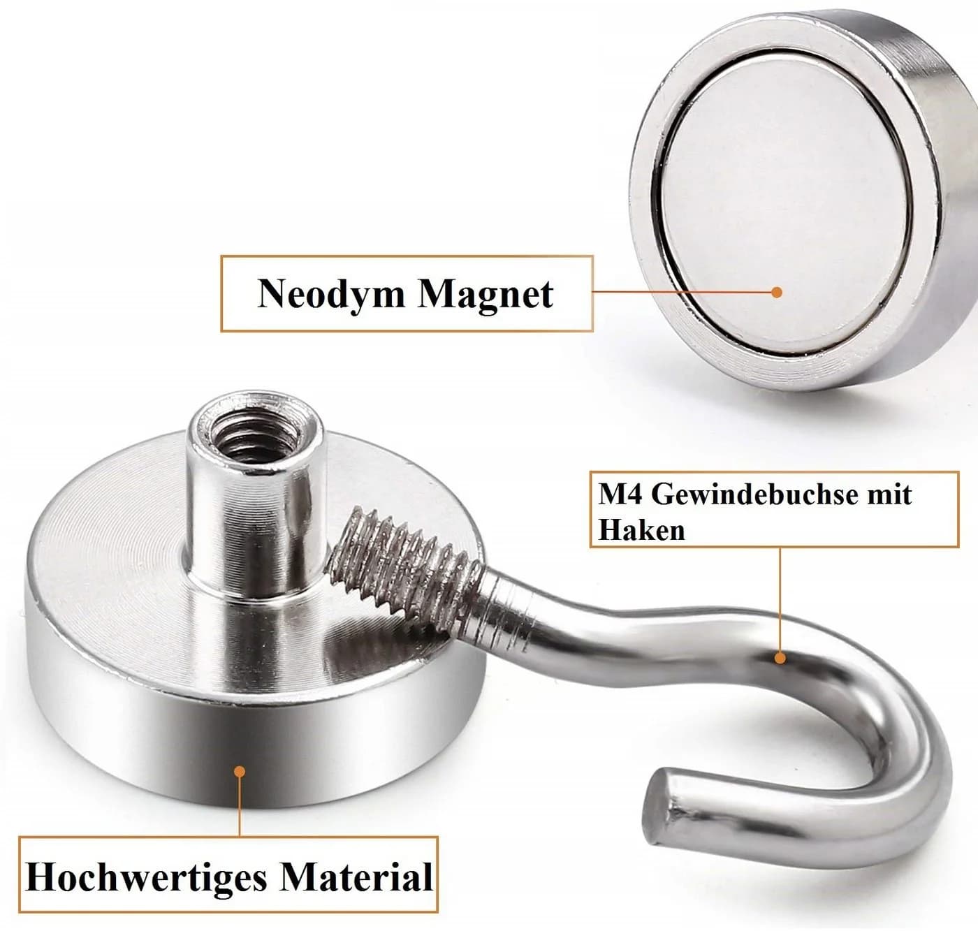 Bayli Magnet Haken 10er Set Silber Neodym M4 - Bild 3
