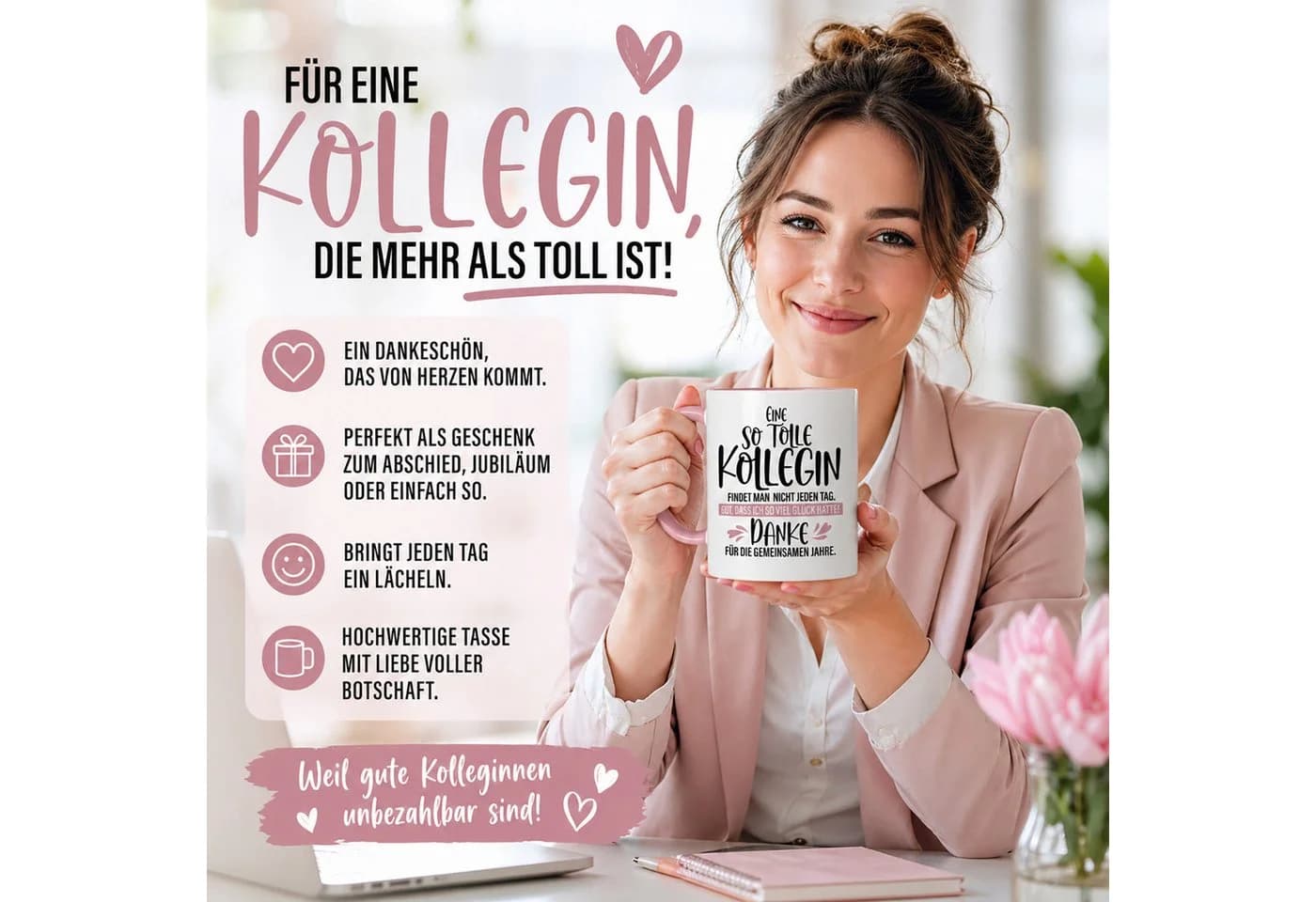 Camolo Keramiktasse mit Spruch Weiß/Rosa - Bild 3