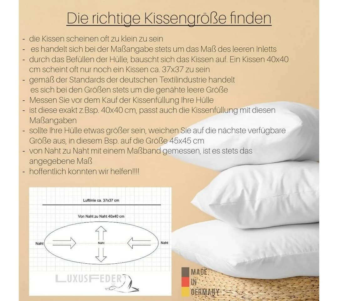 Luxusfeder Daunenkissen 40x60 cm Daunenfüllung Sofakissen - Bild 5