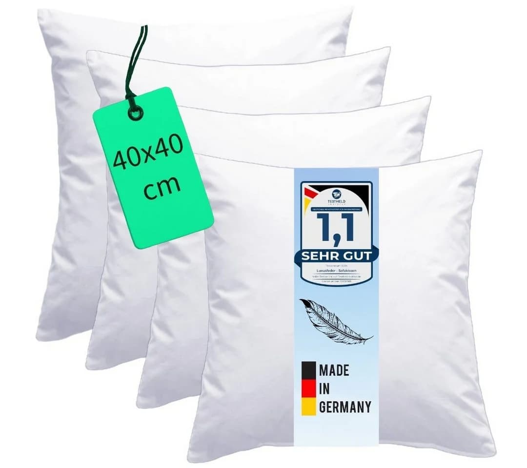 Luxusfeder Kissenfüllung 40x40 cm 4er Set Daunen Federn Made in Germany - Bild 2