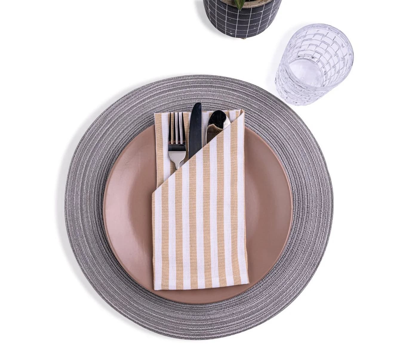Mon Bijou Stoffservietten 12er Set 45x45cm Weiß-Beige Gestreift 100% Baumwolle