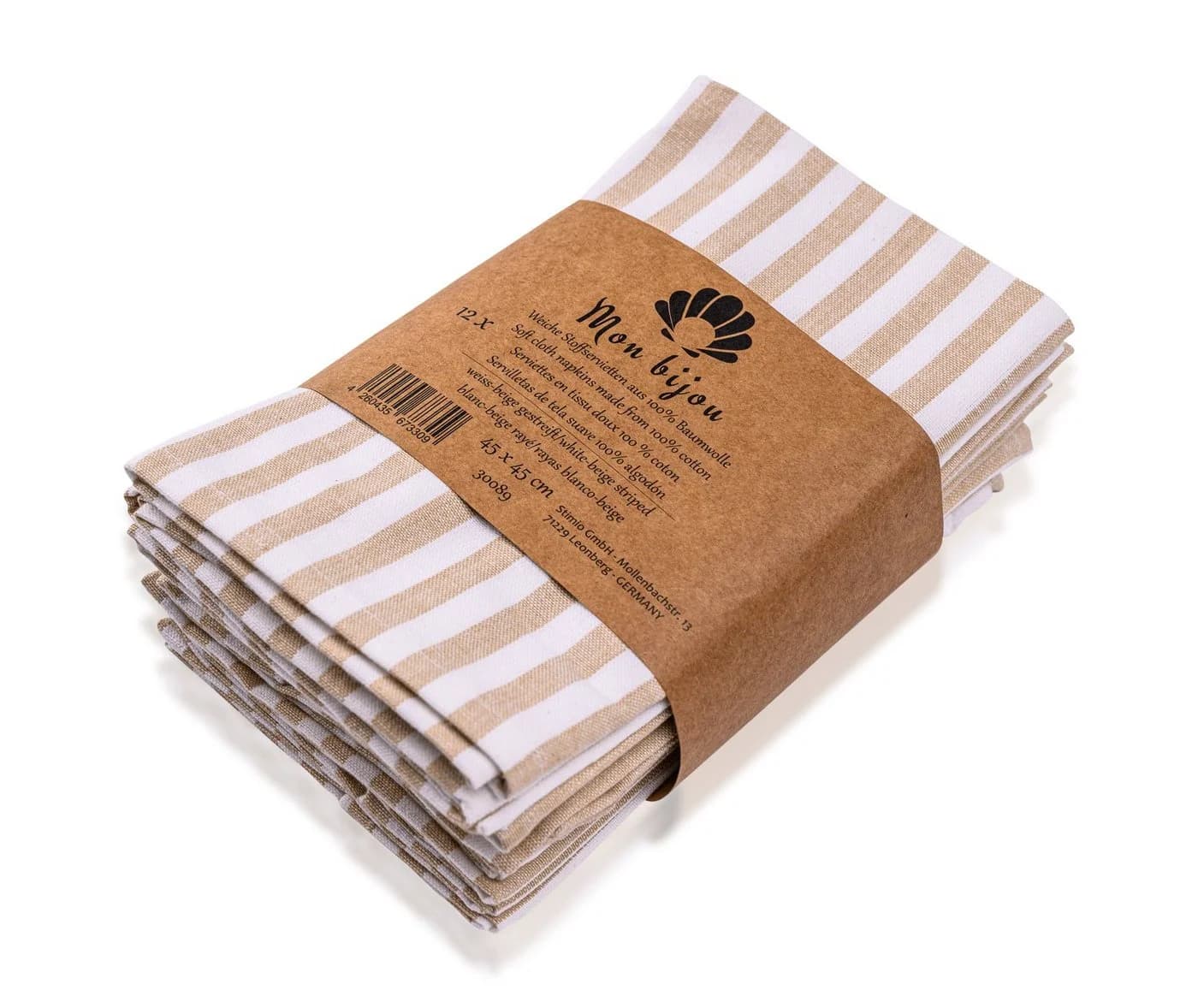 Mon Bijou Stoffservietten 12er Set 45x45cm Weiß-Beige Gestreift 100% Baumwolle - Bild 2