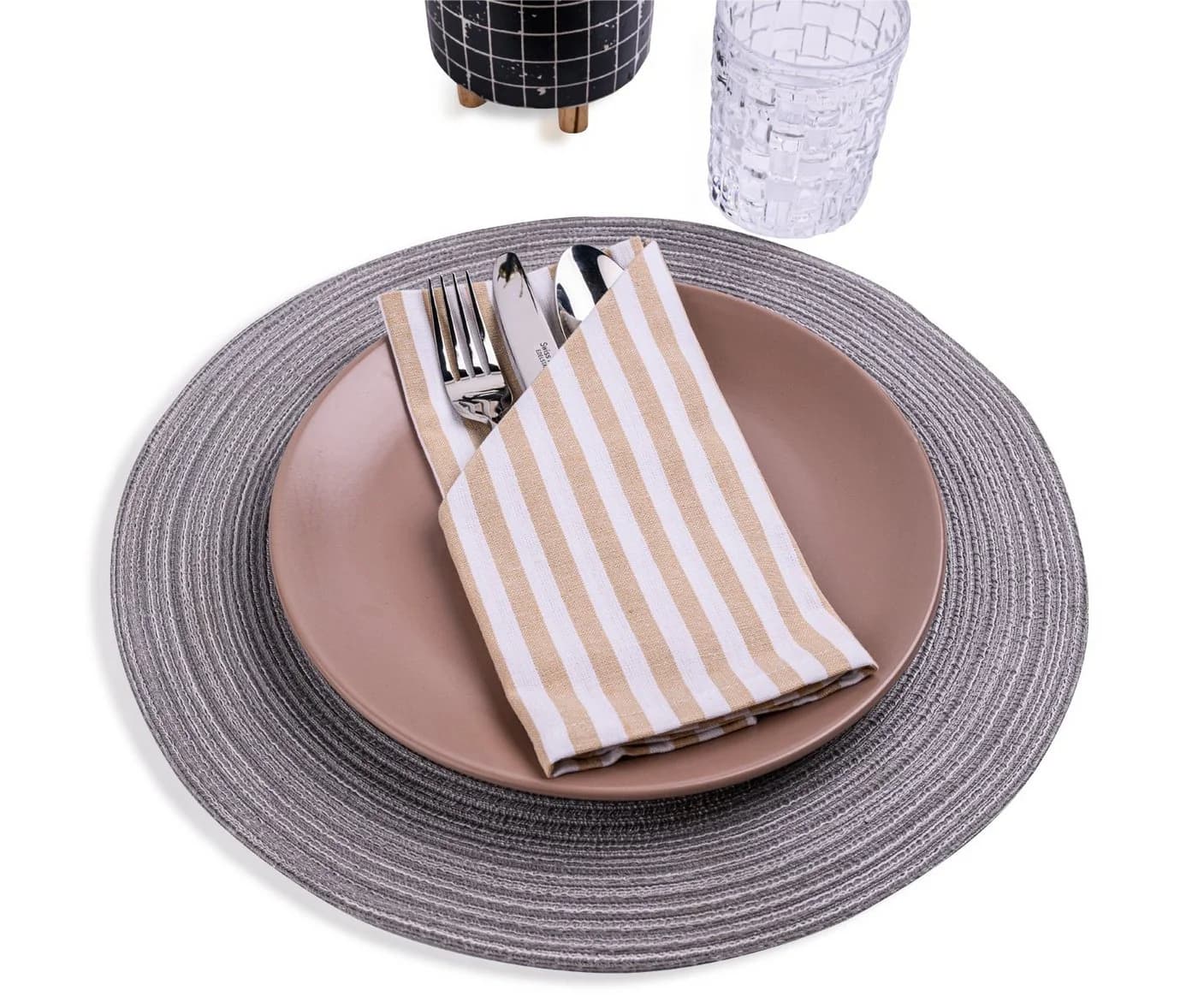 Mon Bijou Stoffservietten 12er Set 45x45cm Weiß-Beige Gestreift 100% Baumwolle - Bild 3