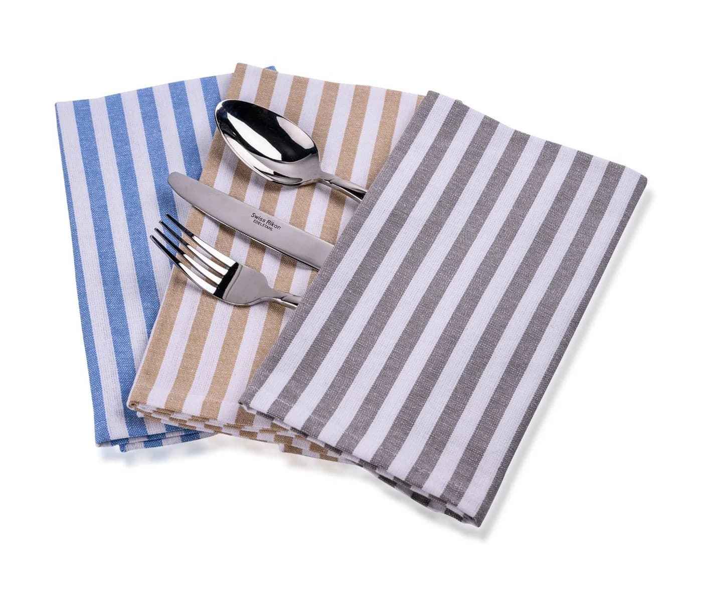 Mon Bijou Stoffservietten 12er Set 45x45cm Weiß-Beige Gestreift 100% Baumwolle - Bild 5