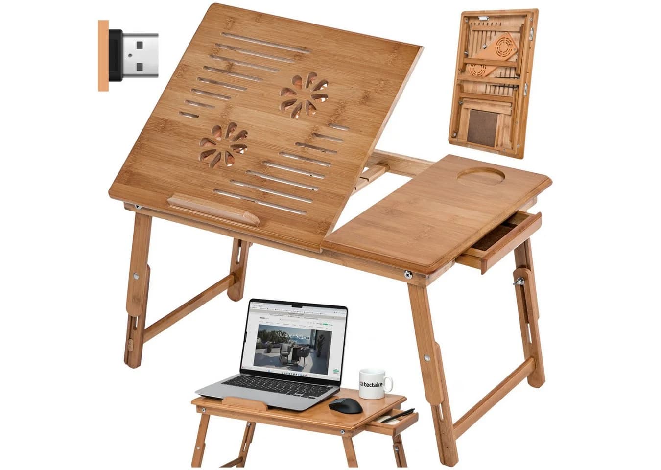 TecTake Laptoptisch Bambus höhenverstellbar klappbar mit USB-Lüfter - Bild 2