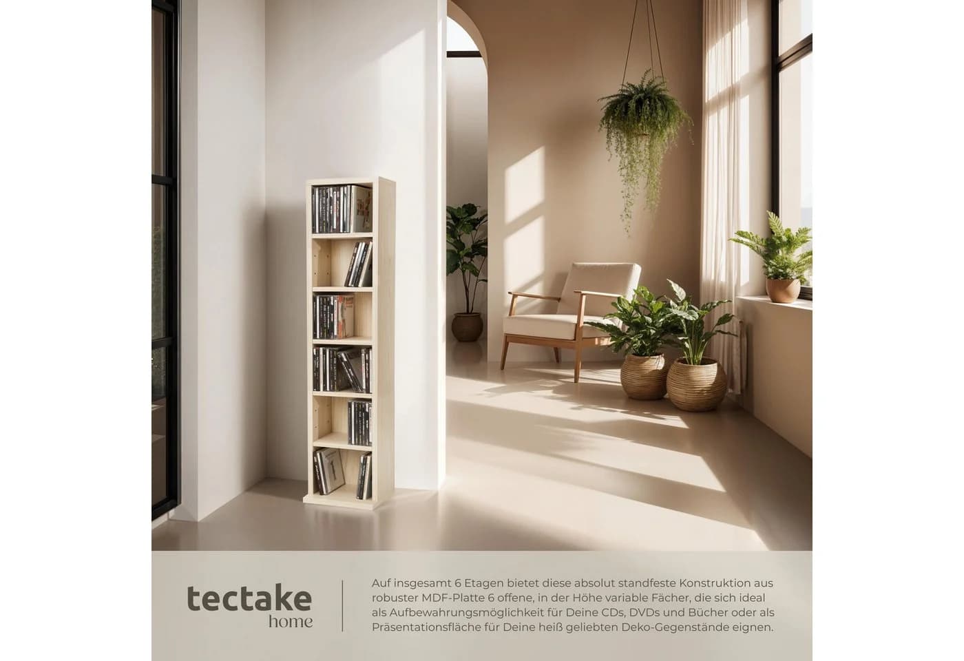 tectake CD-Regal Standregal in Holzoptik mit höhenverstellbaren Fächern - Bild 3