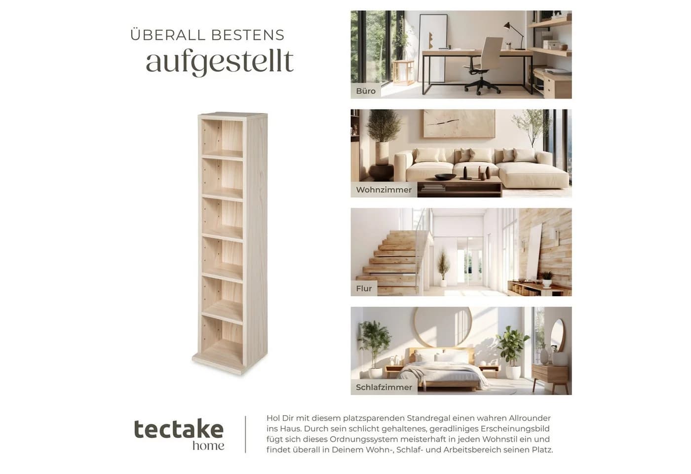 tectake CD-Regal Standregal in Holzoptik mit höhenverstellbaren Fächern - Bild 5