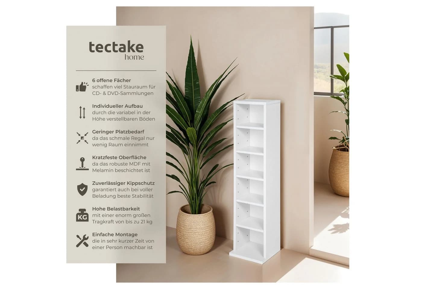 TECTAKE CD-Regal Weiß Höhenverstellbar MDF