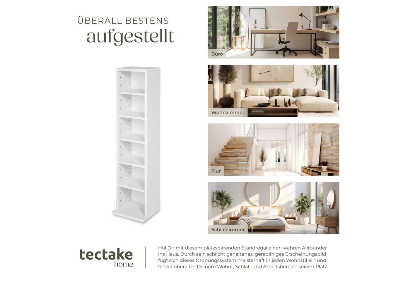 TECTAKE CD-Regal Weiß Höhenverstellbar MDF - Bild 5