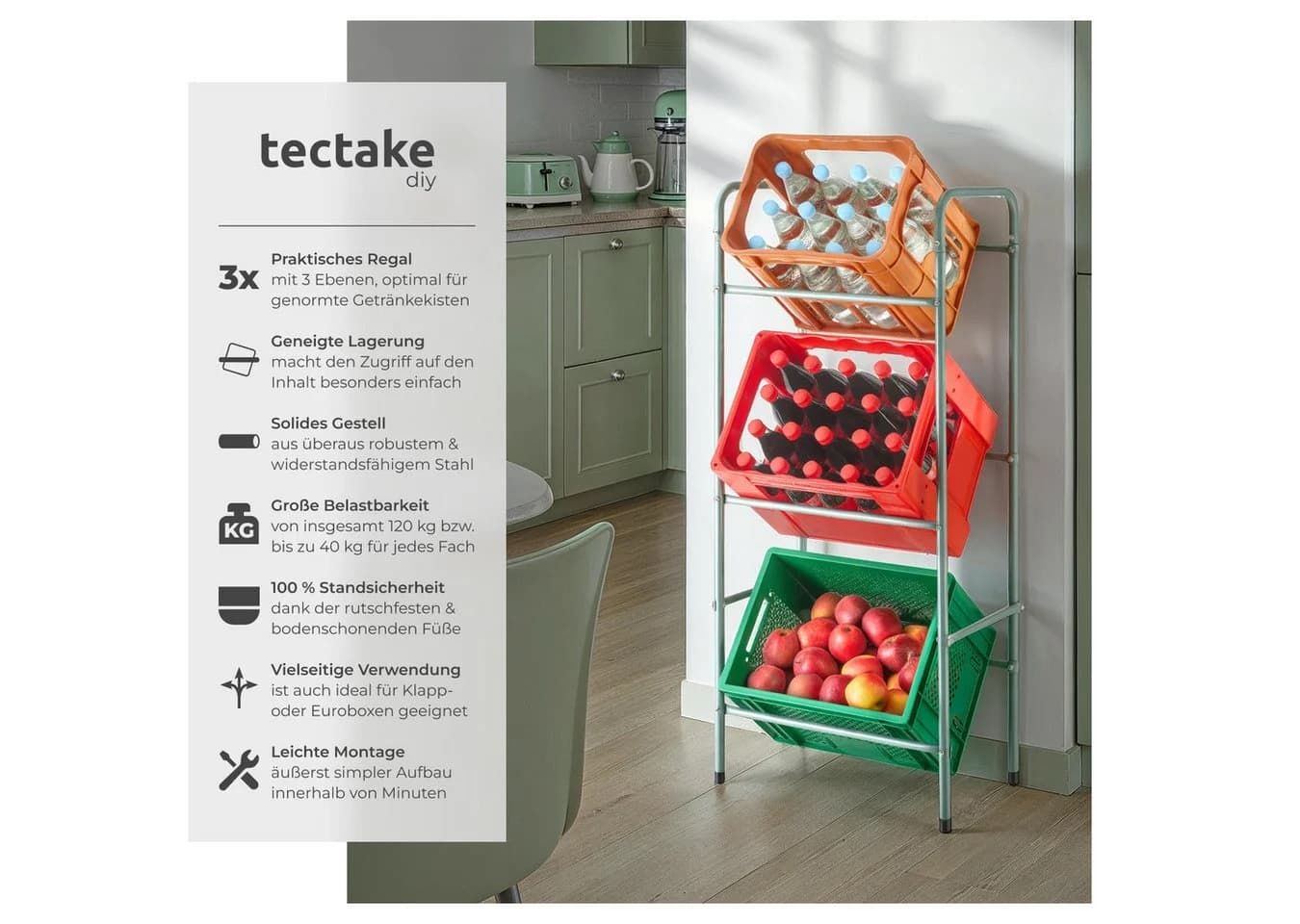 TECTAKE Küchenregal Getränkekistenregal Grau Stahl
