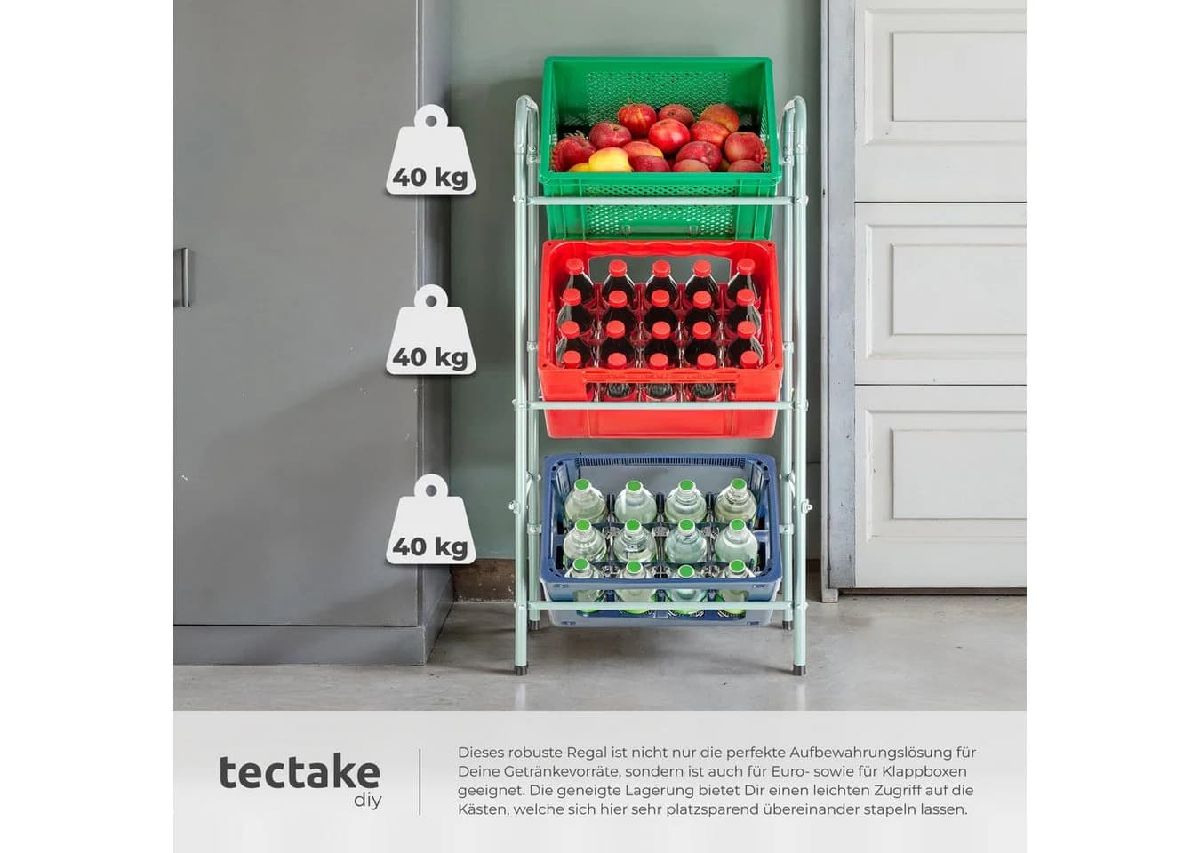 TECTAKE Küchenregal Getränkekistenregal Grau Stahl - Bild 4