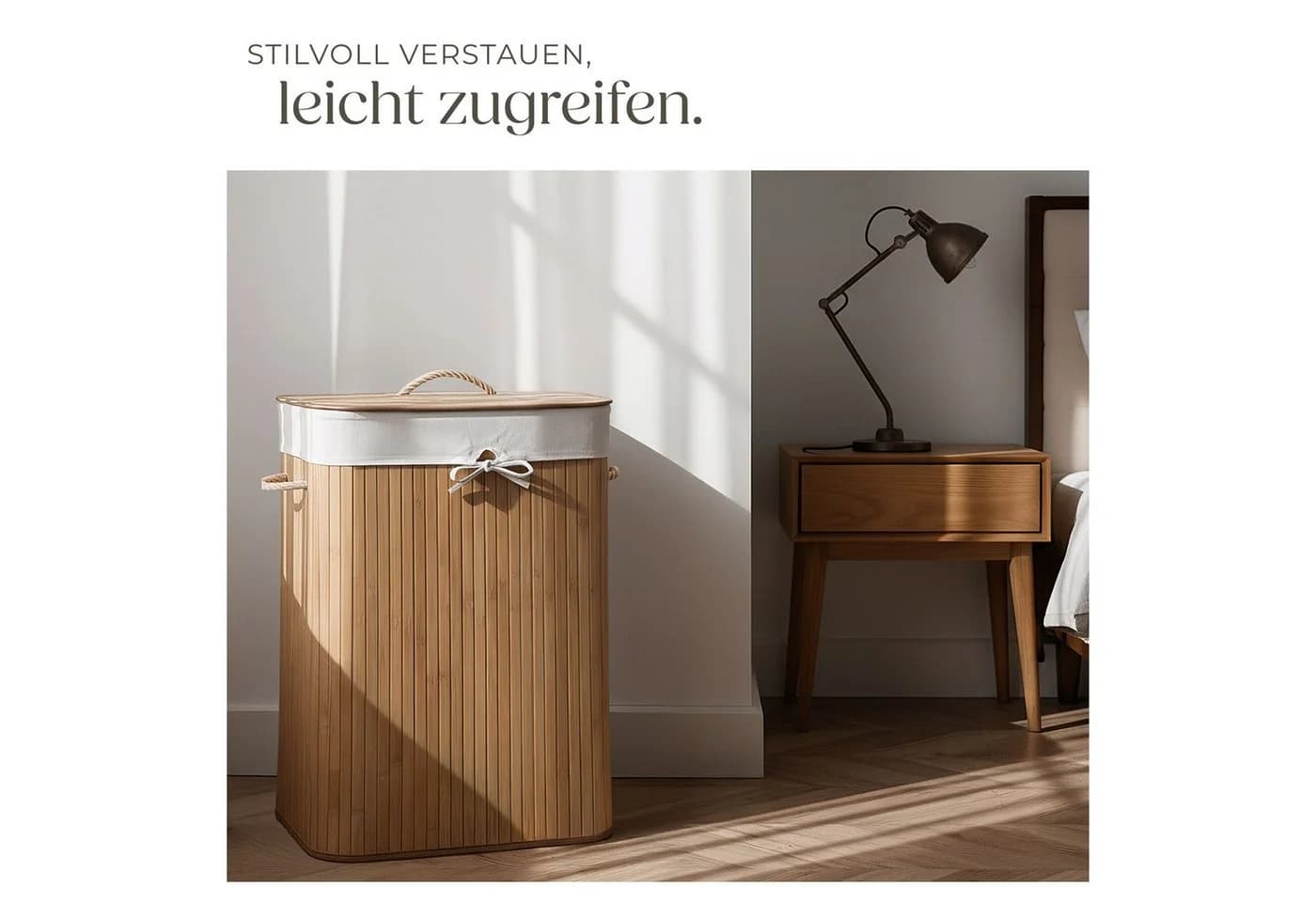 tectake Wäschekorb Eckig Bambus mit Wäschesack - Bild 4