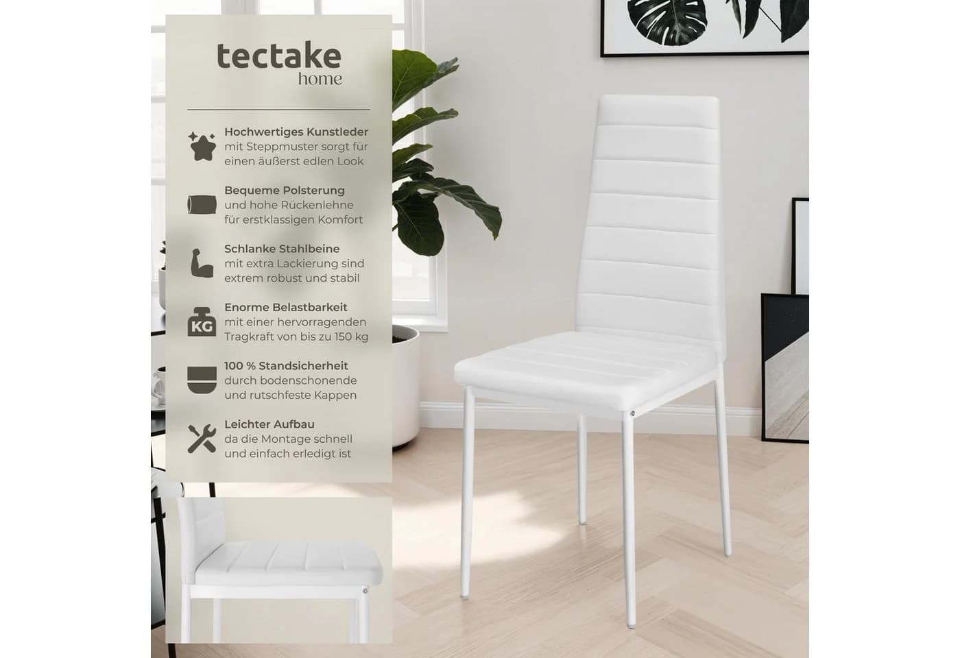 tectake Esszimmerstuhl Set 4 St. Weiß Kunstleder Modern - Bild 2