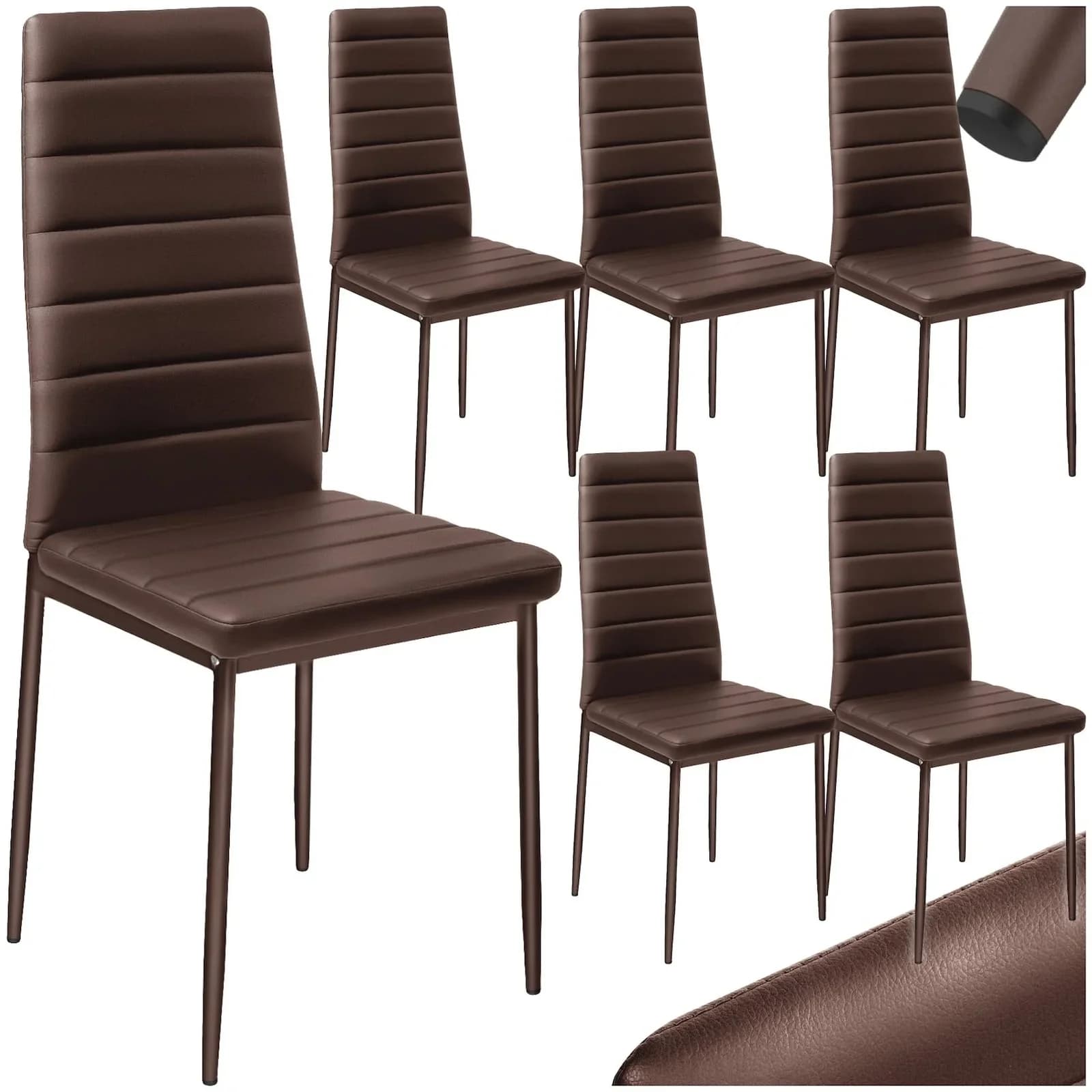 tectake Esszimmerstuhl Set 6-tlg. Braun Kunstleder Modern