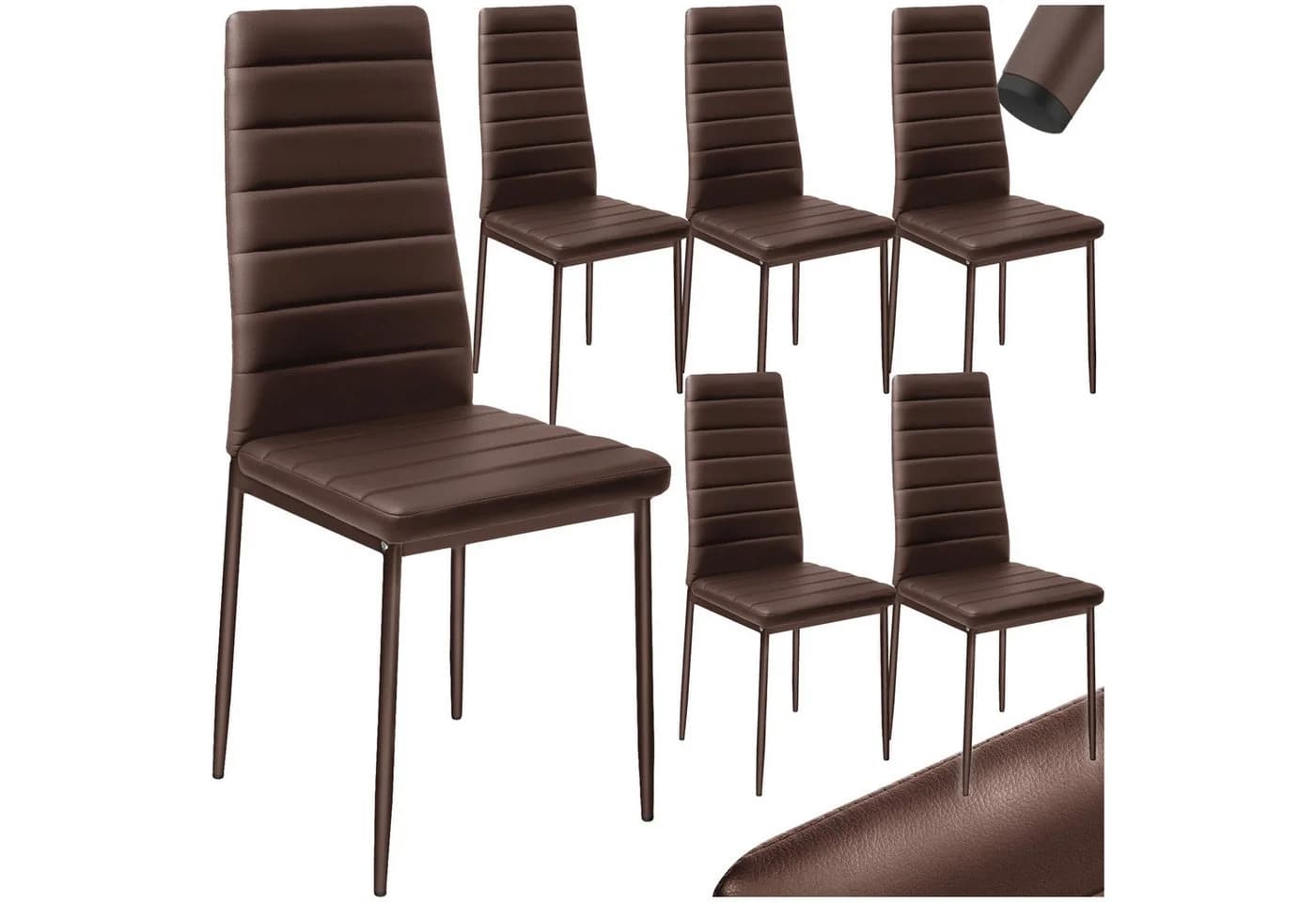 tectake Esszimmerstuhl Set 6-tlg. Braun Kunstleder Modern - Bild 3