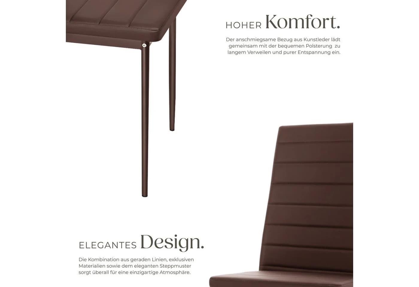 tectake Esszimmerstuhl Set 6-tlg. Braun Kunstleder Modern - Bild 4