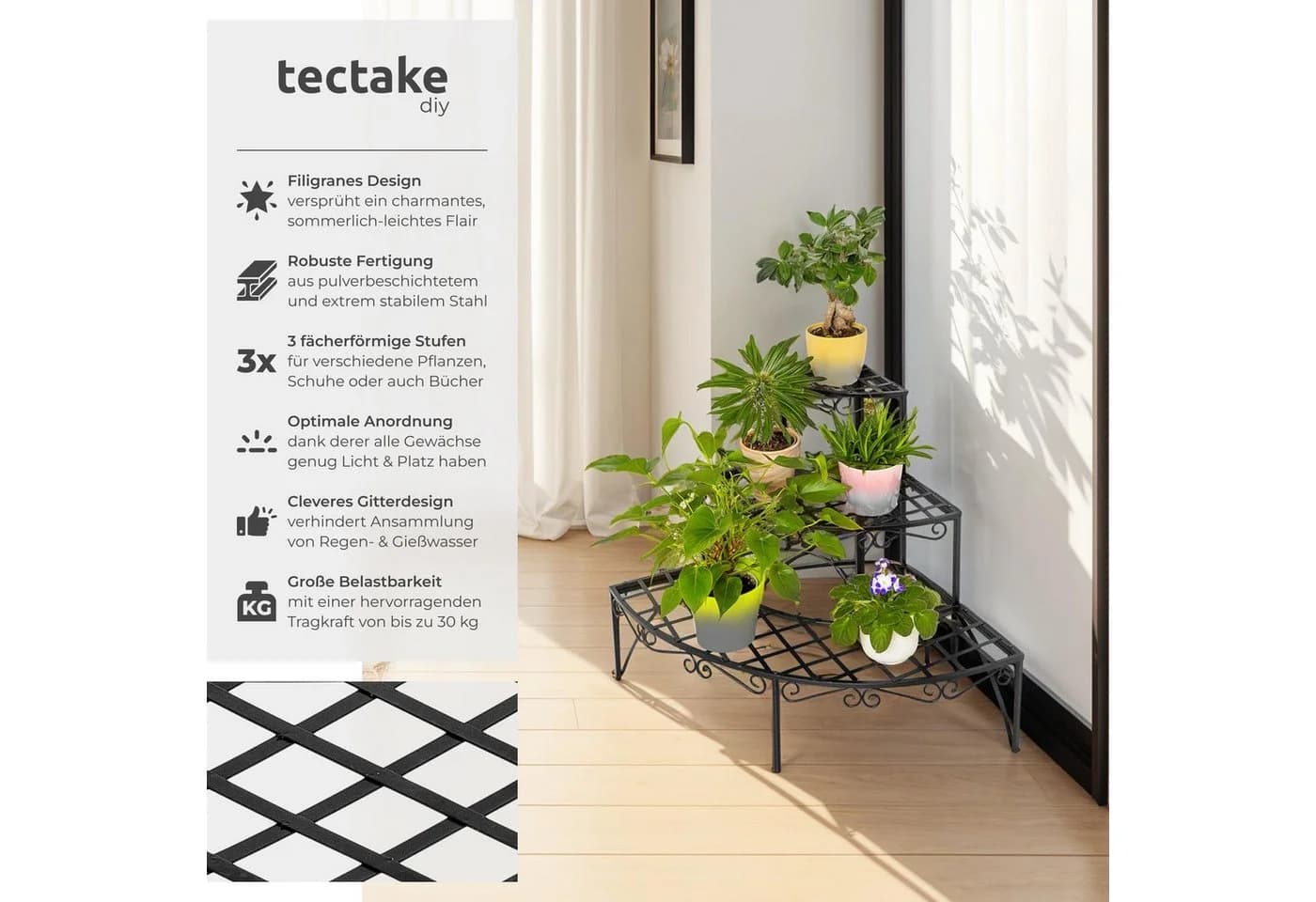 tectake Runde Blumentreppe mit 3 Stufen Pulverbeschichtetes Metall