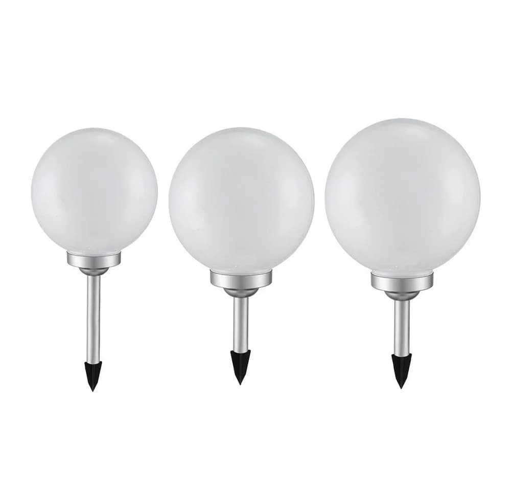 ETC-SHOP 3er Set LED Solar Kugelleuchten Garten Weiß Silber