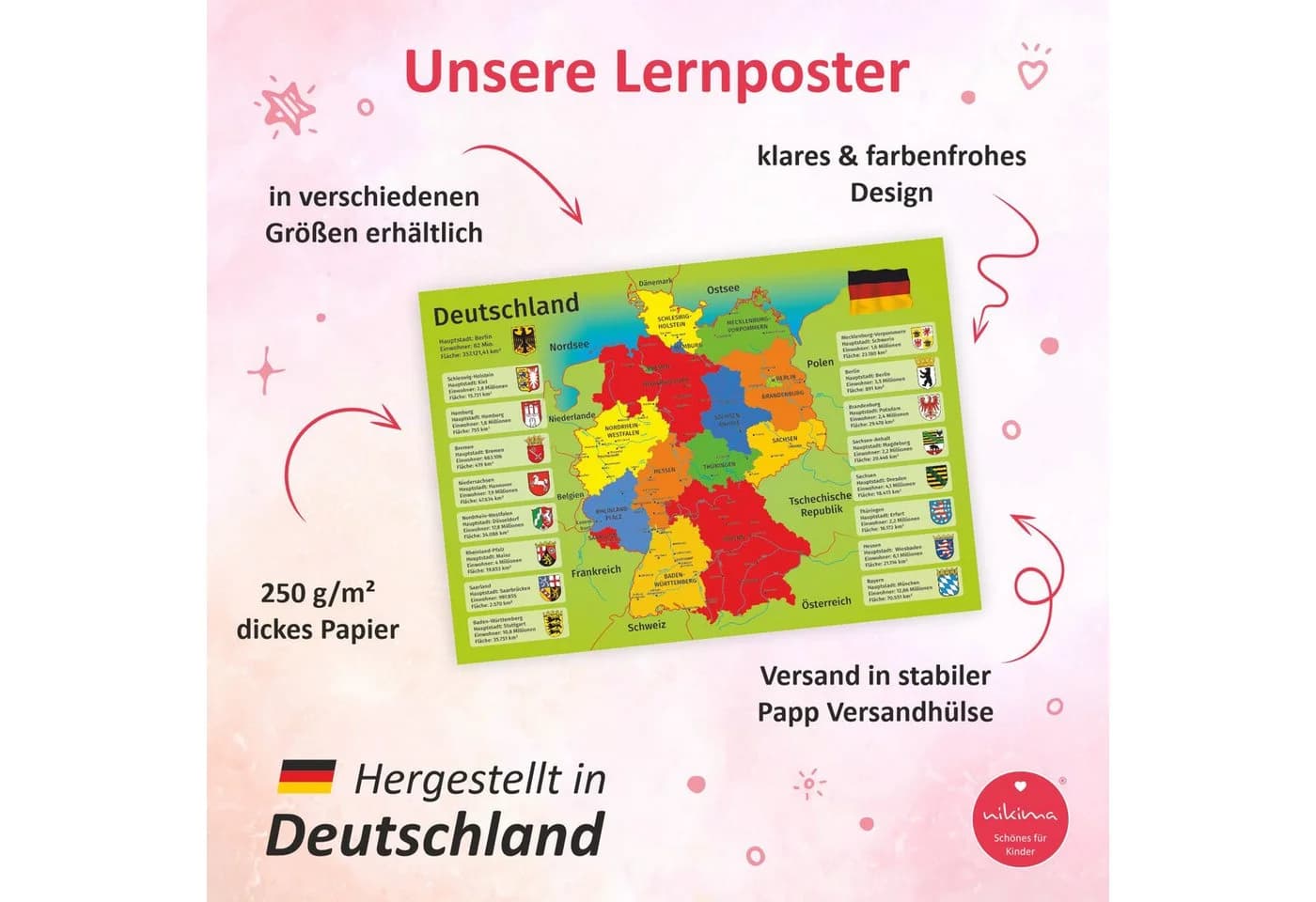 nikima Poster Kinder Lernposter Deutschland DIN A3 Bunt - Bild 4
