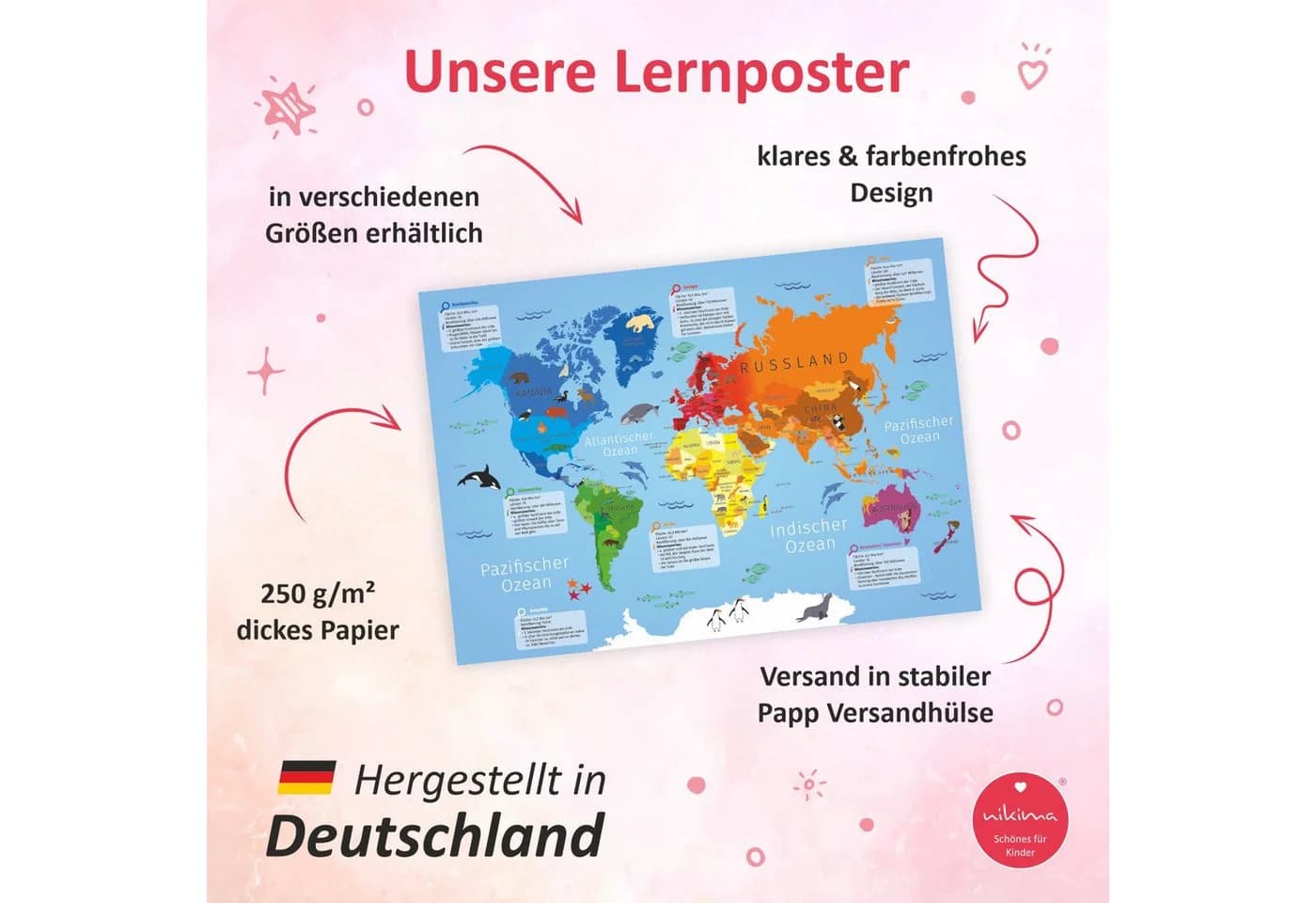 nikima Poster Kinder Lernposter Weltkarte A3 Bunt - Bild 5
