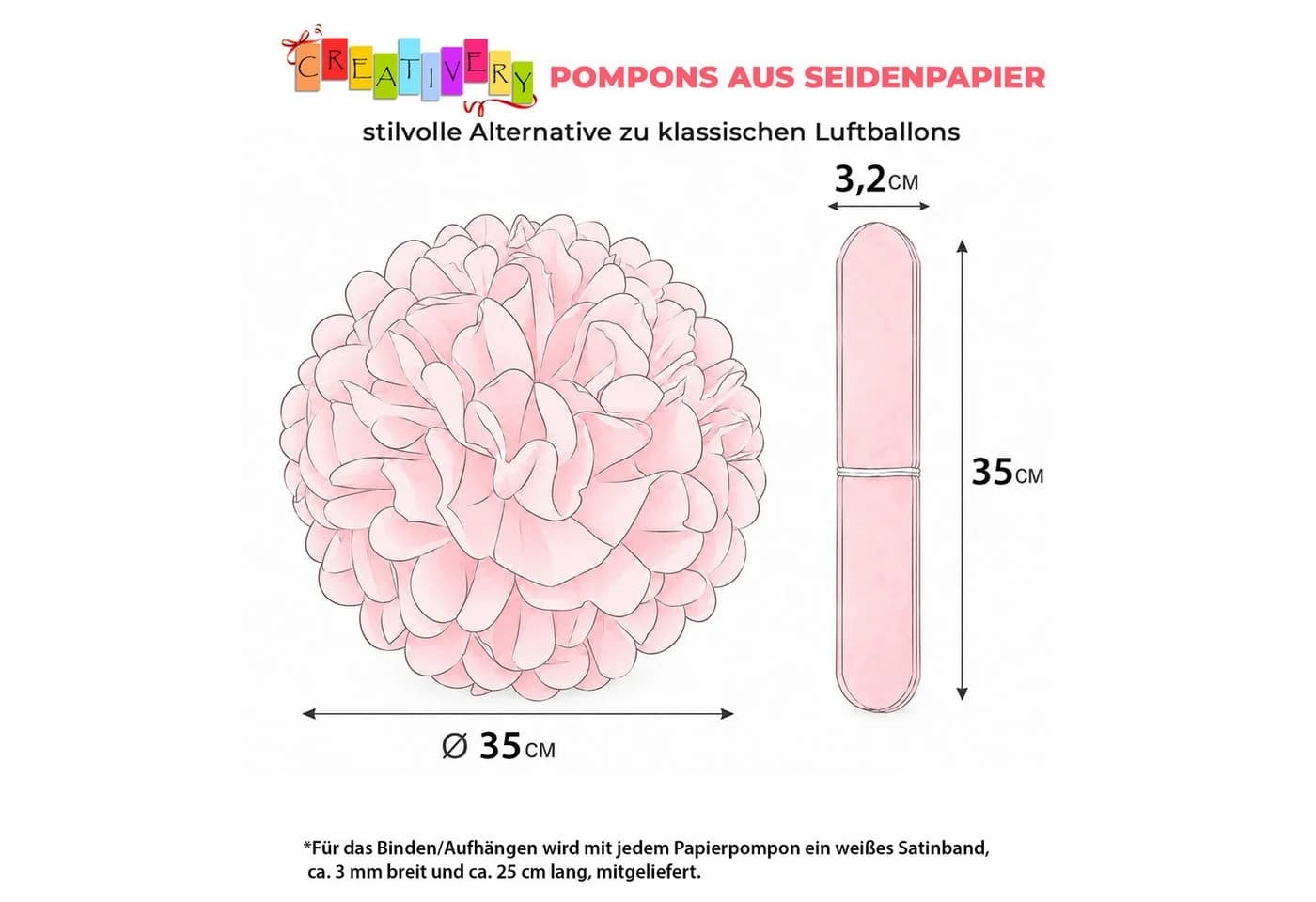 Creativity Pompon 35cm Apricot Seidenpapier Hängedeko