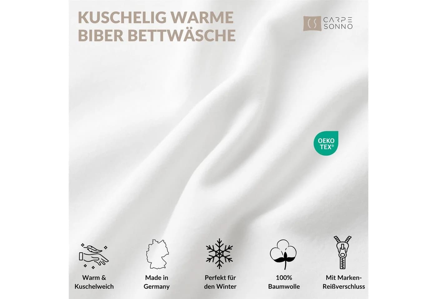 Carpe Sonno Biber-Bettwäsche 100% Baumwolle Weiß Winter - Bild 3