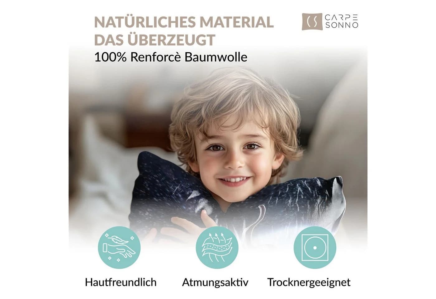 Carpe Sonno Kinderbettwäsche 135x200 Leuchtende Bettwäsche für Kinder, Jungen – Astronaut - Space, Renforcé, 2 teilig, Bettbezug für Kinder 100% Baumwolle, Bettzeug GLOW IN THE DARK - Bild 3