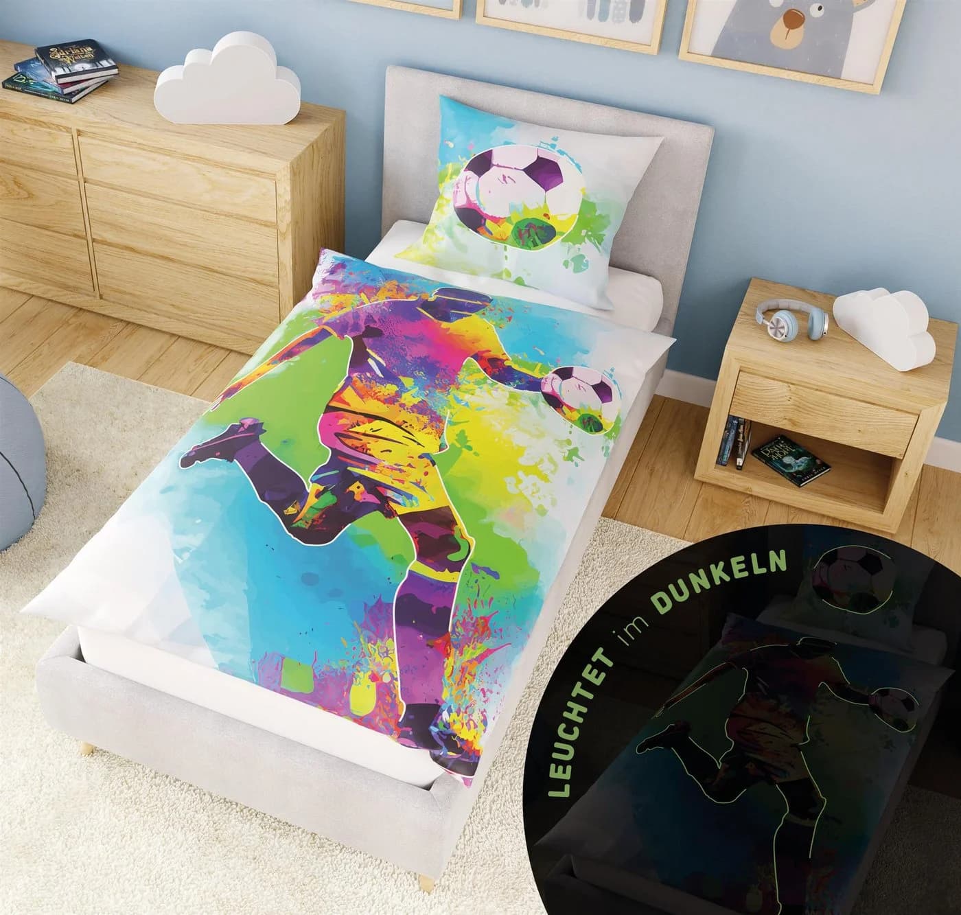 Carpe Sonno Kinderbettwäsche Fußball Glow in the Dark 100% Baumwolle