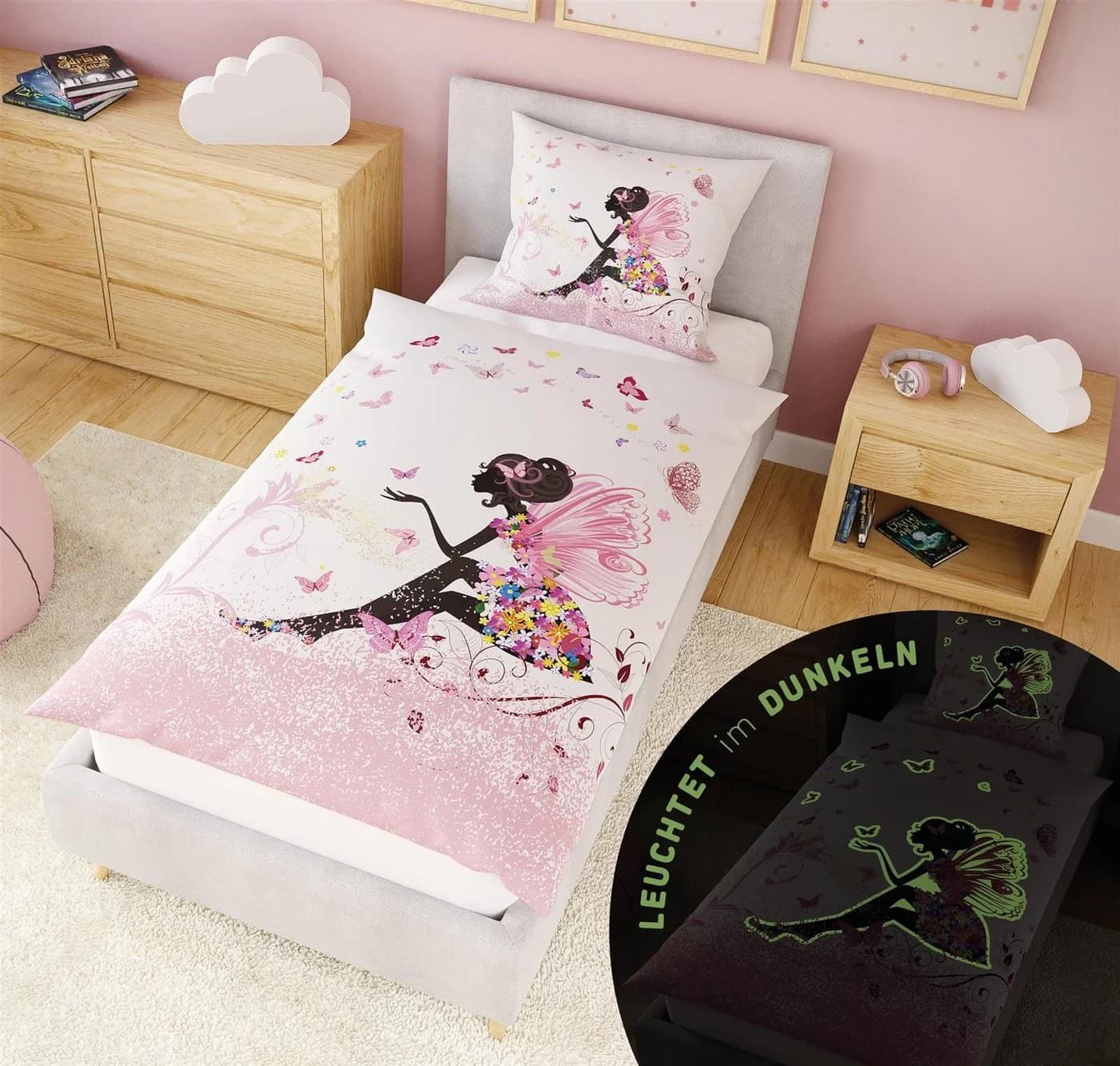 Carpe Sonno Kinderbettwäsche Rosa Glow in the Dark Renforcé