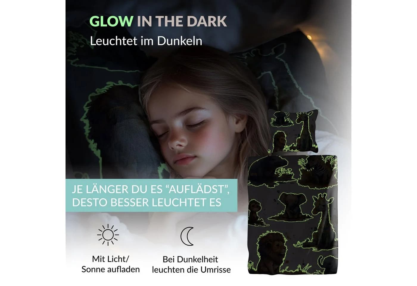 Moderne Glow-in-the-Dark Bettwäsche mit tierischen Motiven - Bild 4