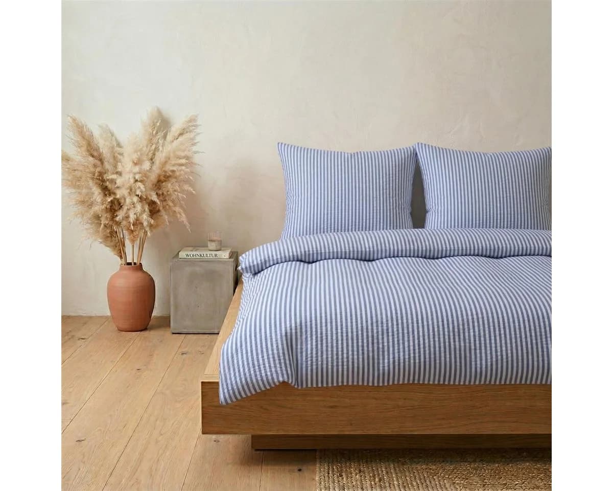 Carpe Sonno Seersucker Bettwäsche 2-teilig Blau-Weiß Bügelfrei