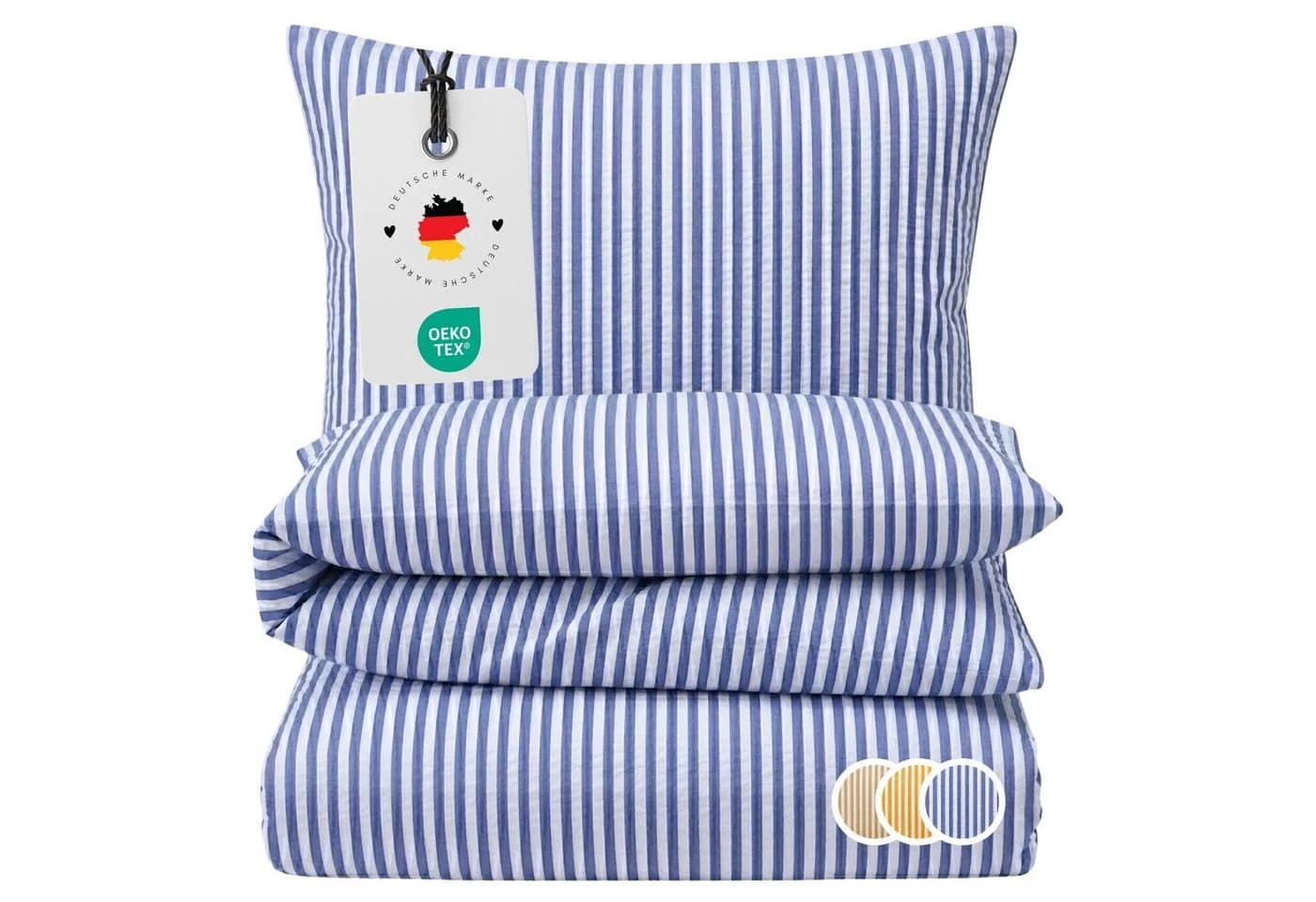 Carpe Sonno Seersucker Bettwäsche 2-teilig Blau-Weiß Bügelfrei - Bild 2
