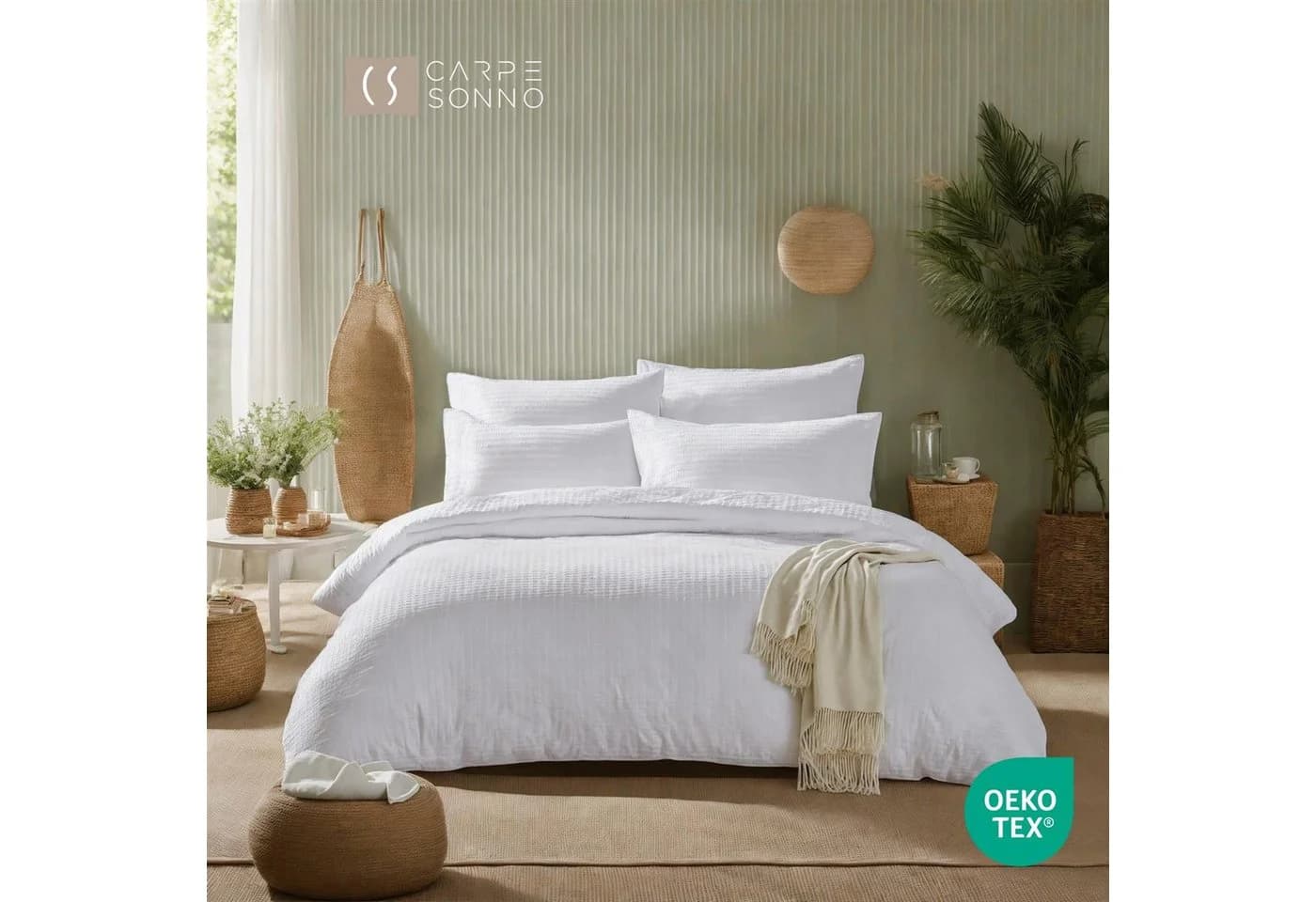 Carpe Sonno Bettwäsche Seersucker Weiß 100% Baumwolle Bügelfrei