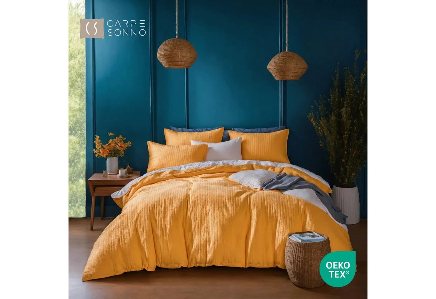 Carpe Sonno Bettwäsche Seersucker 100% Baumwolle Bügelfrei Orange