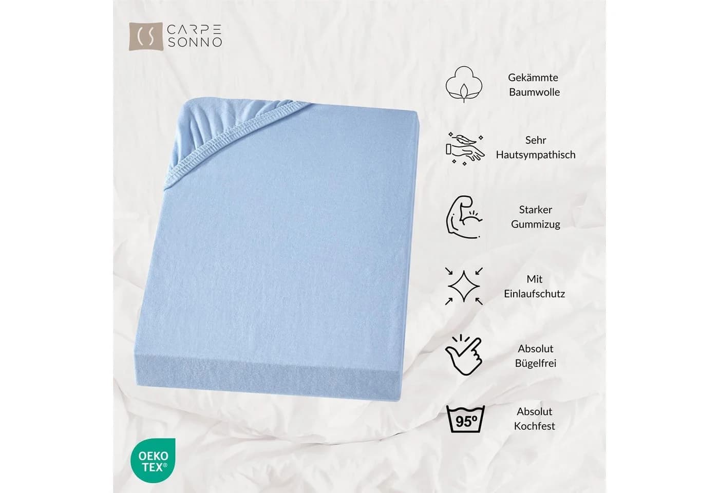 Carpe Sonno Spannbettlaken Jersey Baumwolle Hellblau - Bild 4