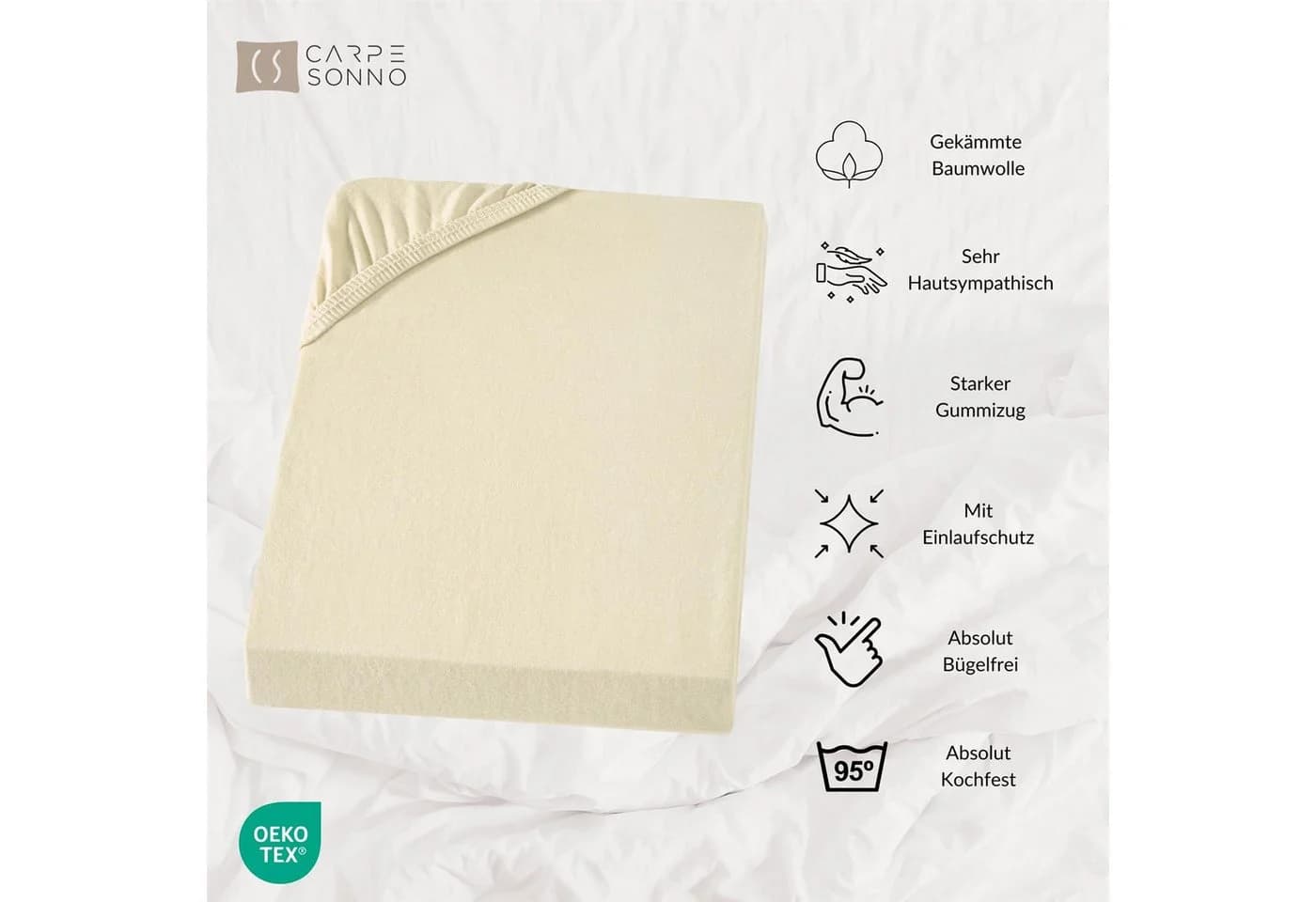Carpe Sonno Spannbettlaken Jersey Baumwolle Creme - Bild 4
