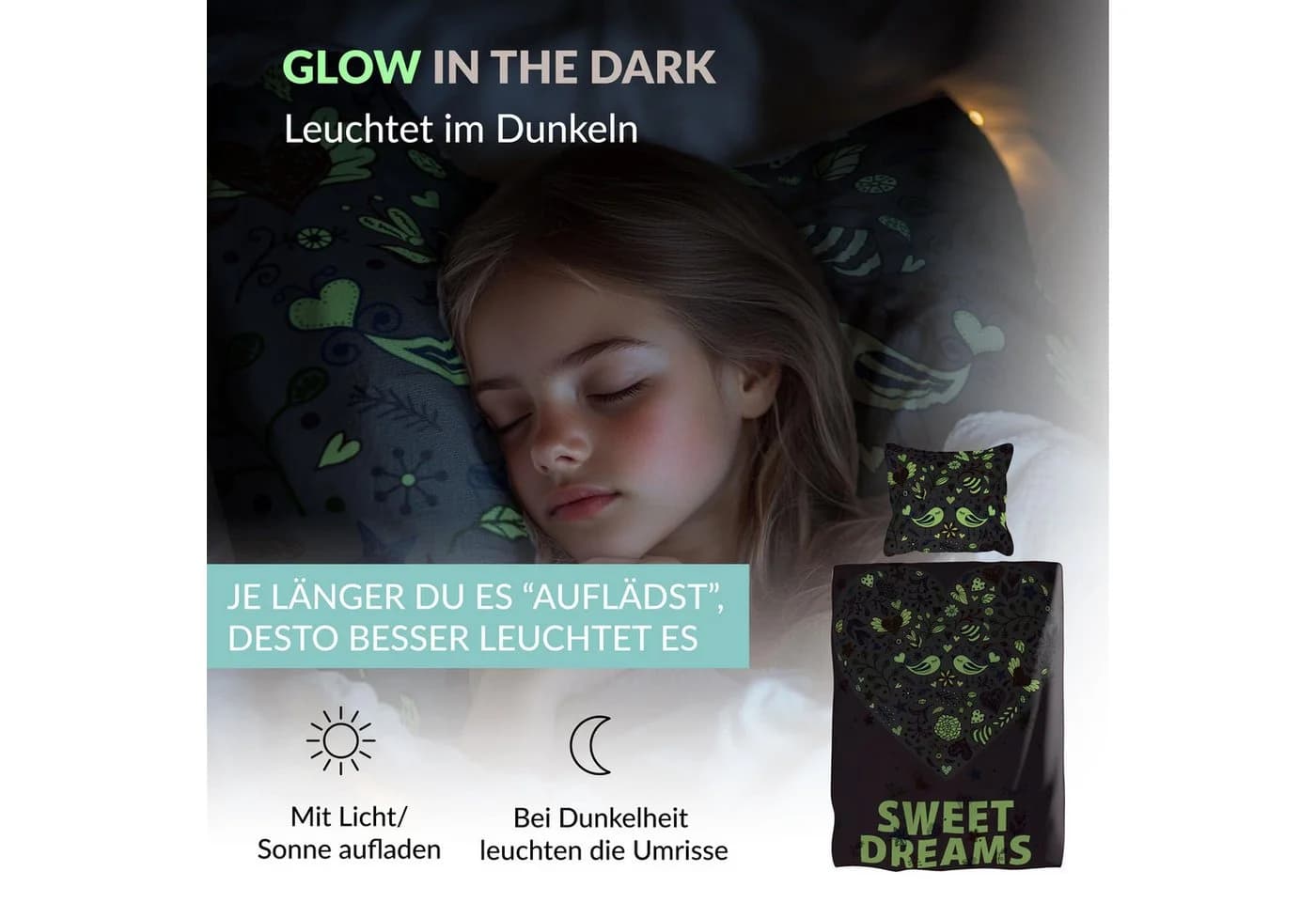 Carpe Sonno Kinderbettwäsche Rosa Glow in the Dark 135x200 - Bild 4