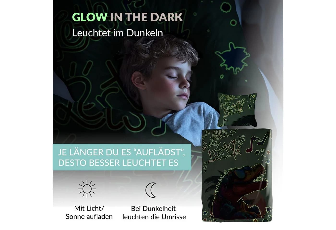 Carpe Sonno Kinderbettwäsche 135x200 Dinosaurier Glow-in-the-Dark - Bild 4