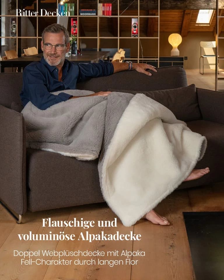 Ritter Decken Alpakadecke La Paz Wendeoptik Grau/Weiß