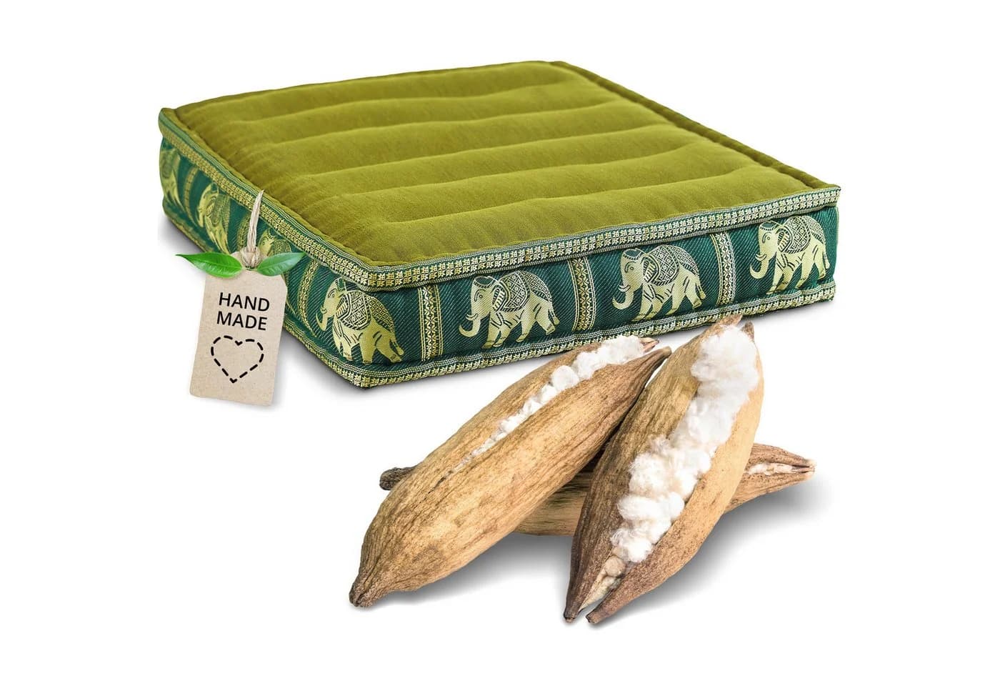 livasia Bodensitzkissen Deluxe Vegan Kapok Grün Elefantenmotiv - Bild 2
