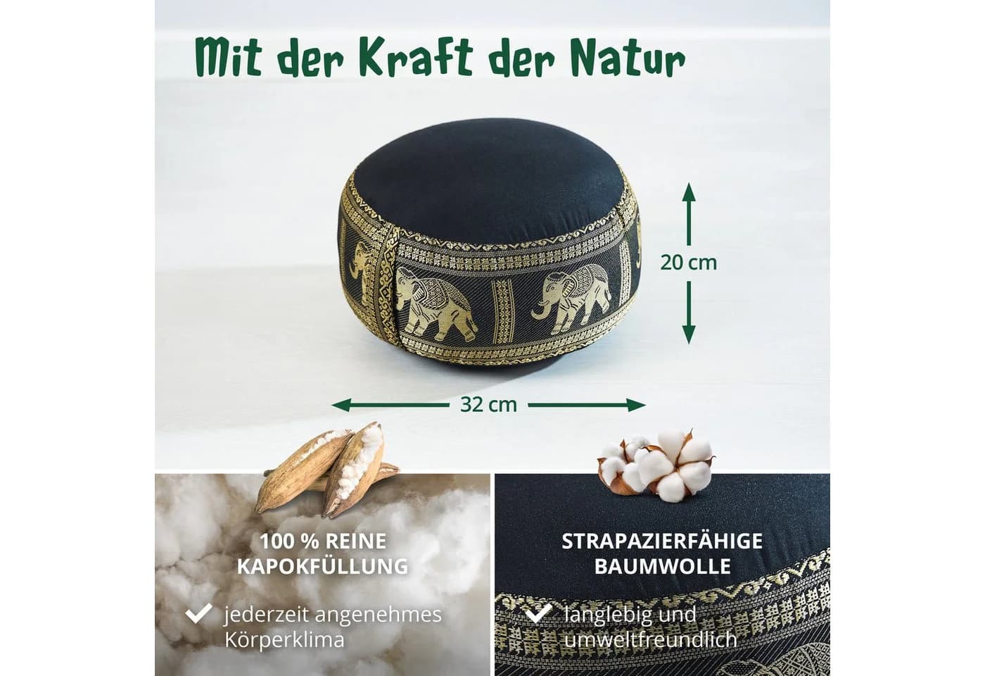 livasia Meditationskissen Zafukissen Deluxe Kapok Vegan Handgefertigt - Bild 4