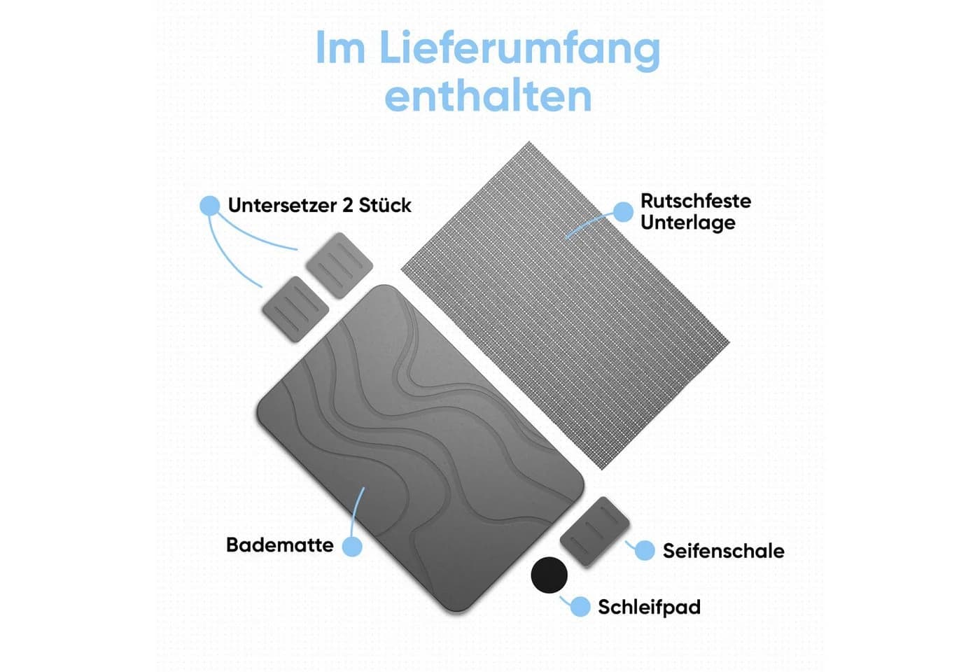 Björn&Schiller Badematte Stein Kieselgur Grau Rutschfest Schnelltrocknend - Bild 4