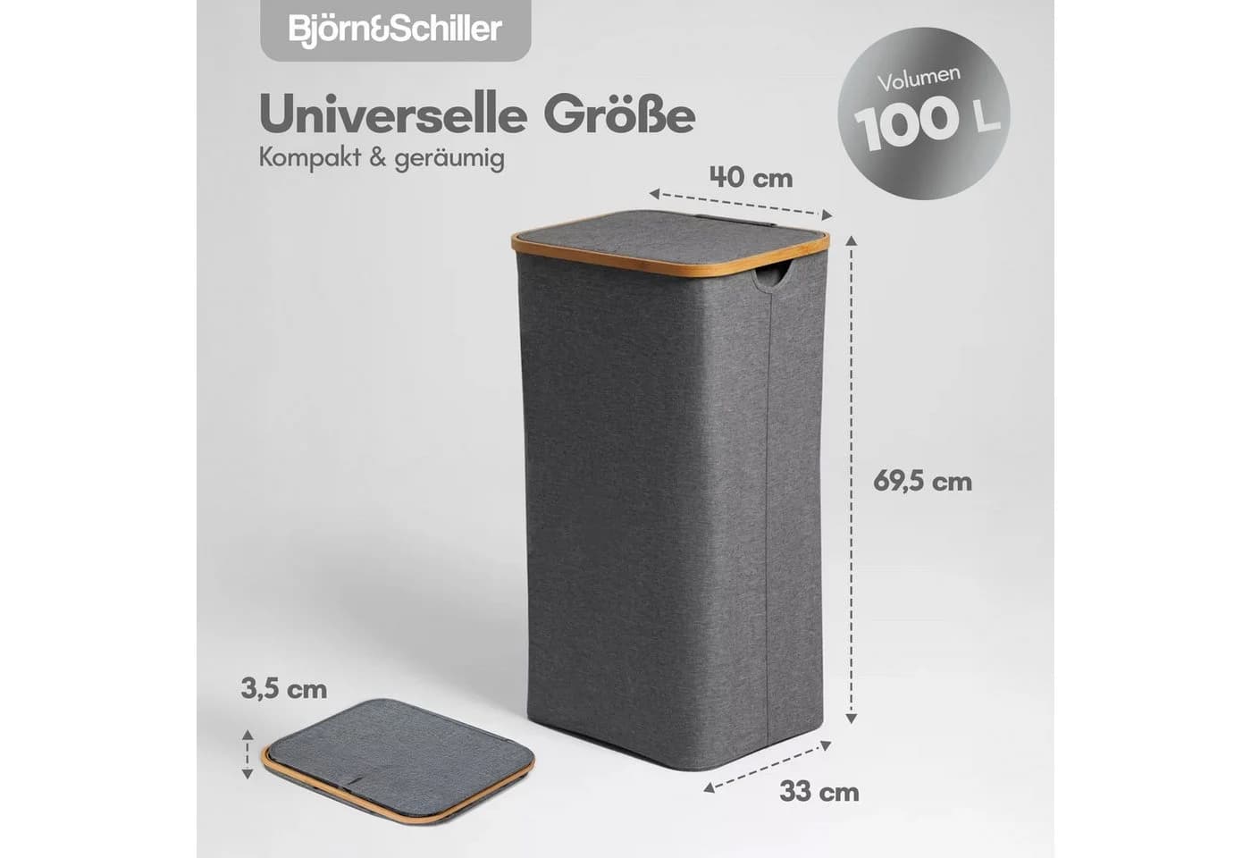 Björn&Schiller Wäschekorb Grau 2 Fächer 100L Oxford-Gewebe Bambus - Bild 5