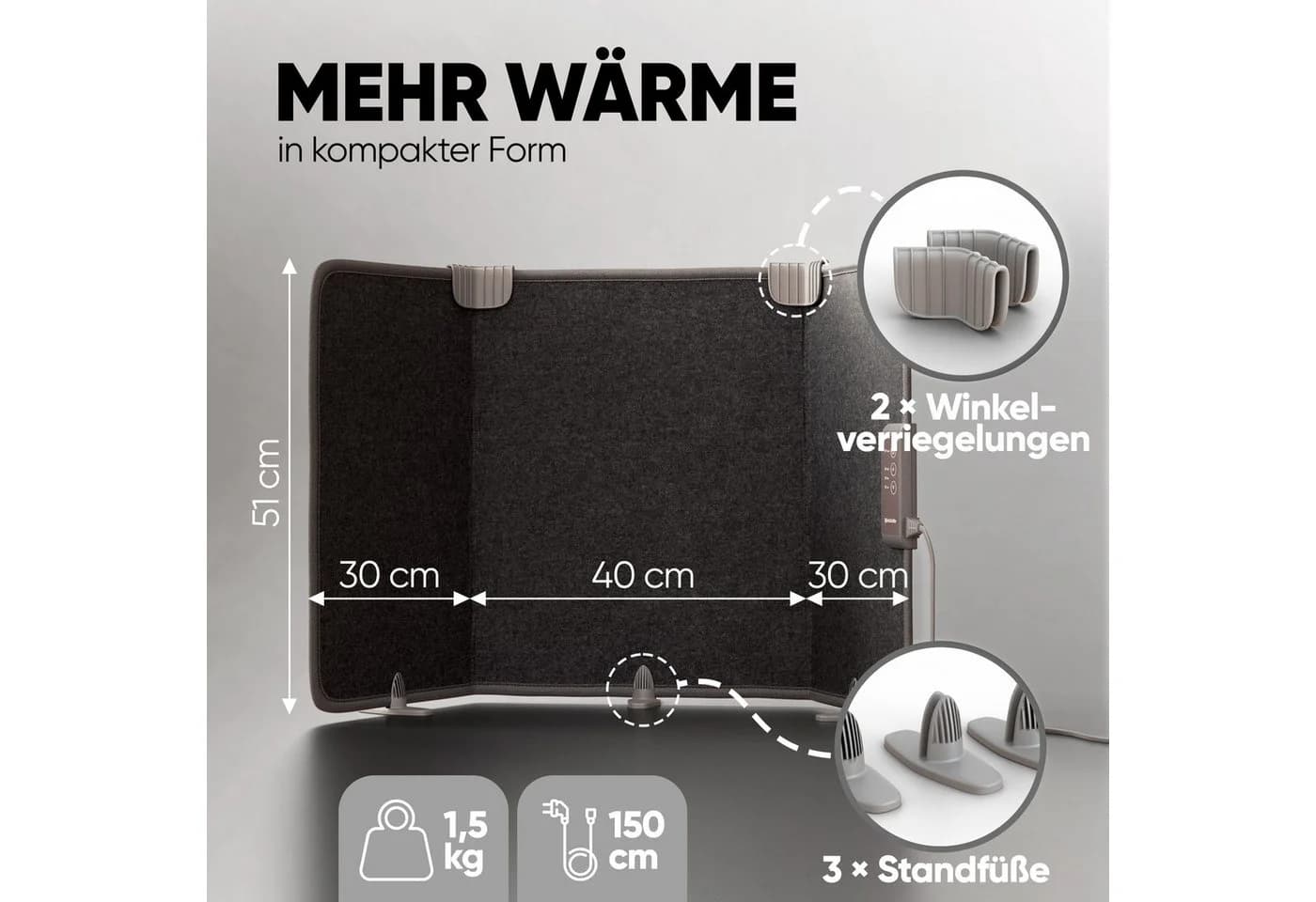 Björn&Schiller Infrarotheizung Heizpaneel 100x51x2 cm Fußheizung Schreibtisch