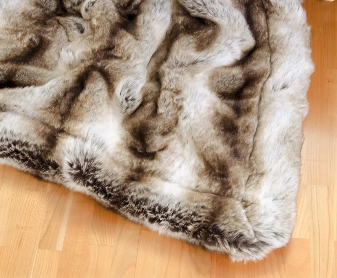 Wohndecke Felldecke Kunstfell Wolf Grau-Braun - Bild 5