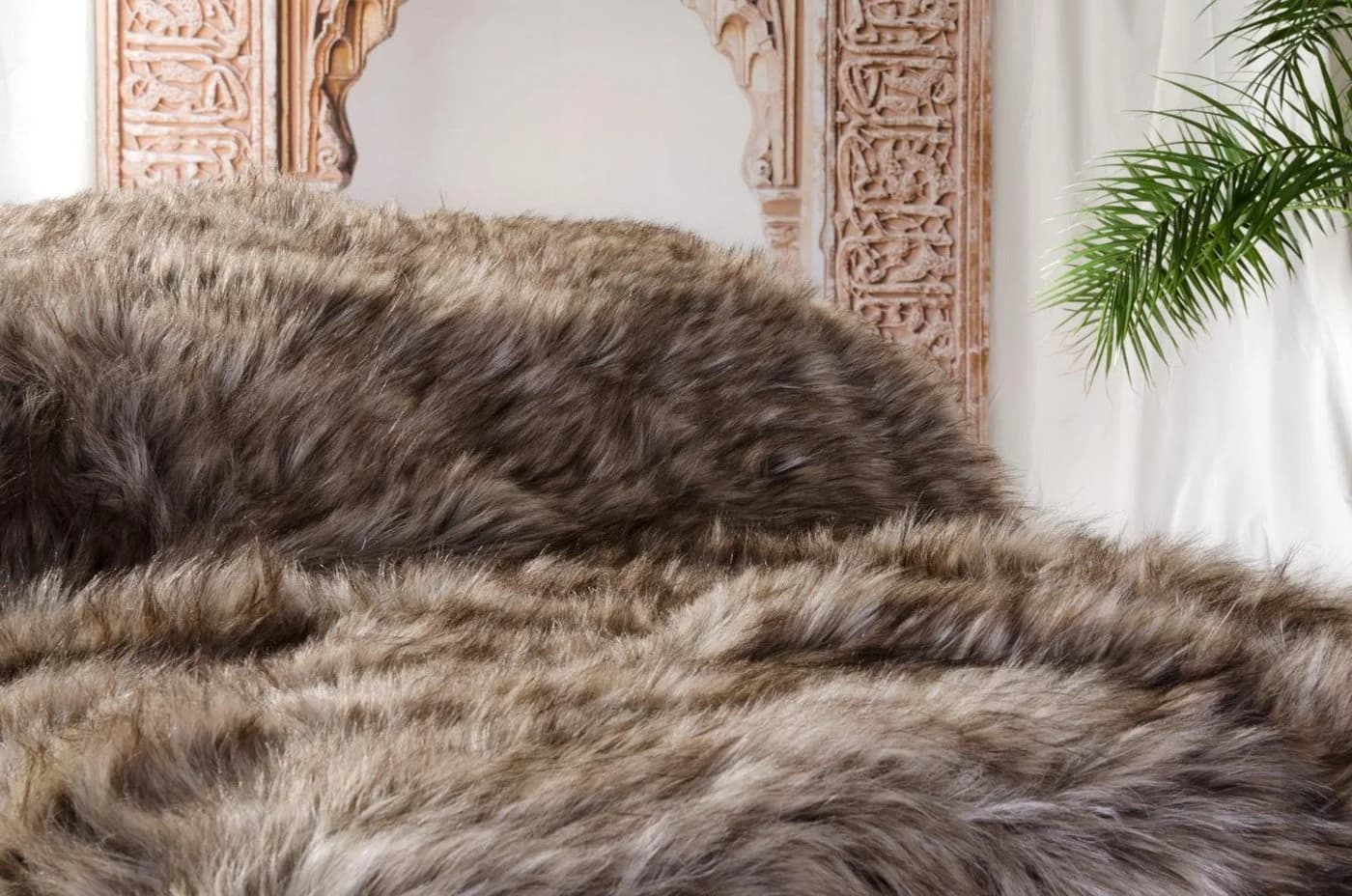Wohndecke Felldecke Grizzly Braun-Grau Kunstfell