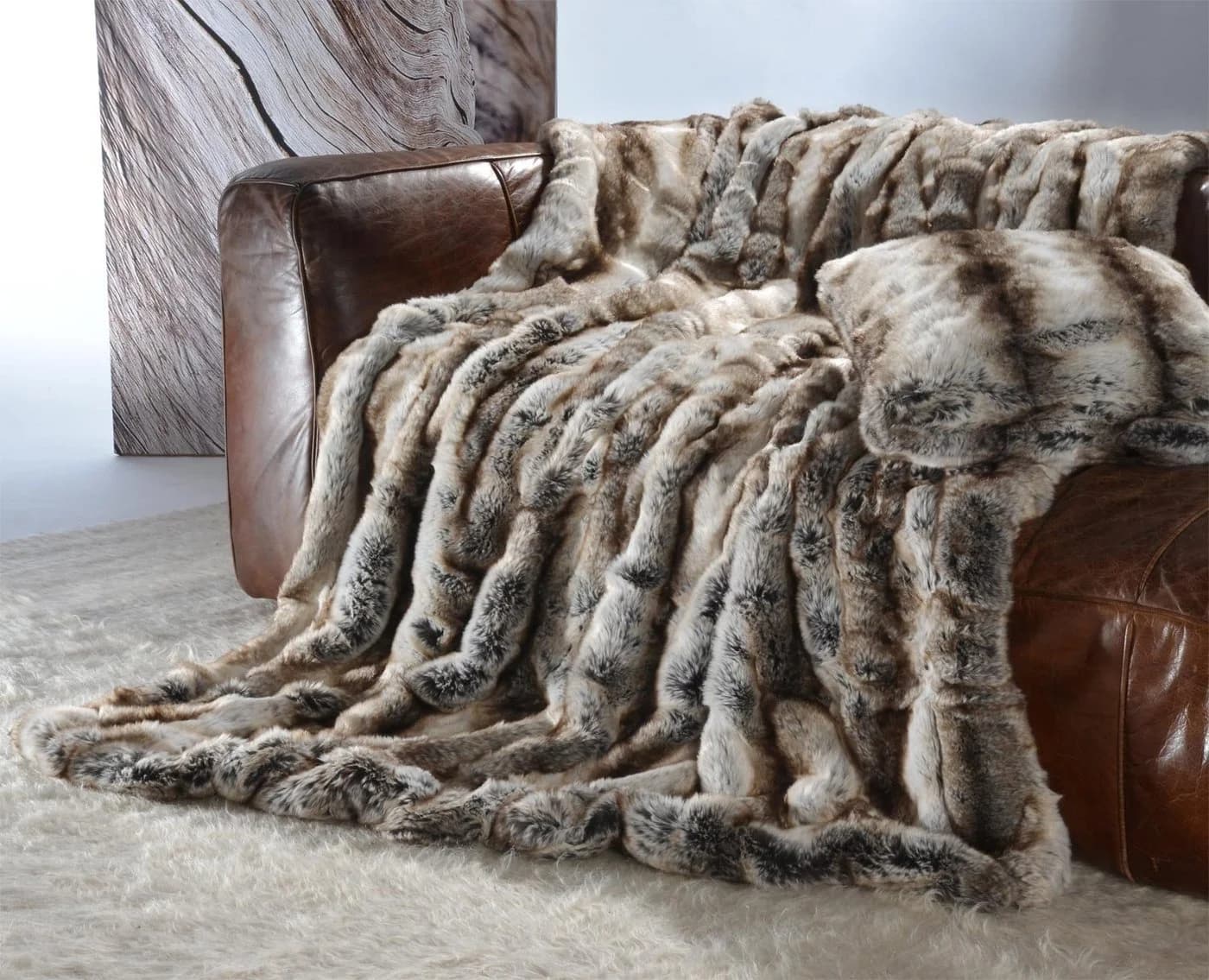 Wohndecke Premium Felldecke Wolf grau-braun Kunstfell - Bild 2