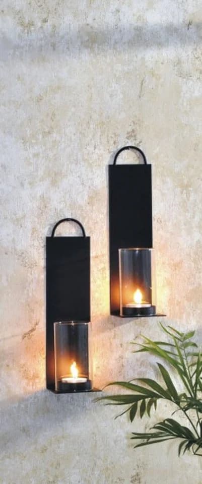 Gravidus Wandkerzenhalter 2er Set Schwarz Metall Glas