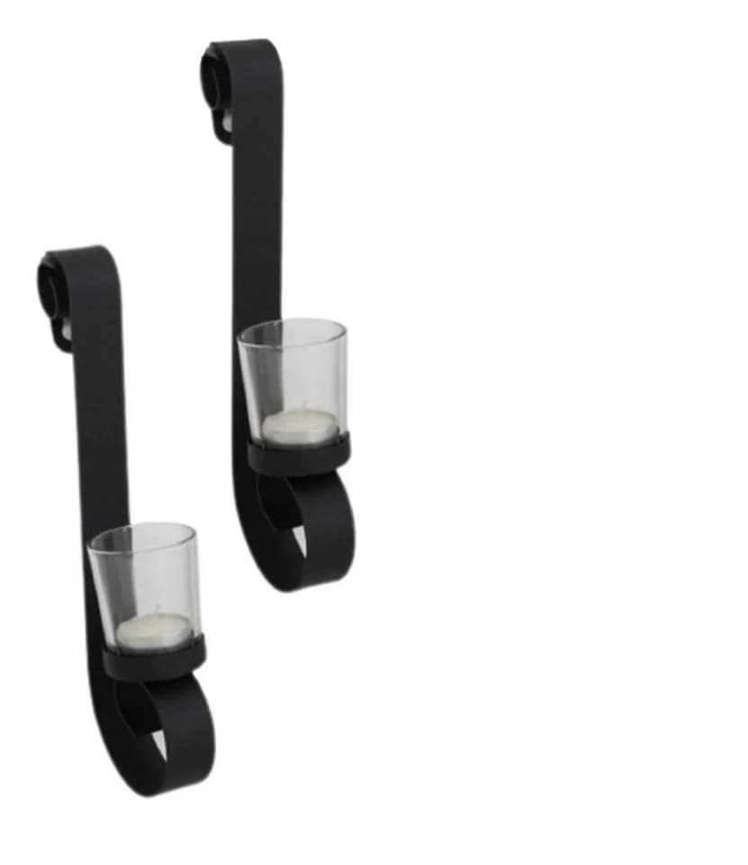 Gravidus Wandkerzenhalter 2er Set Schwarz Metall Glas Teelichthalter