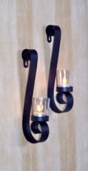 Gravidus Wandkerzenhalter 2er Set Schwarz Metall Glas Teelichthalter Bild 2